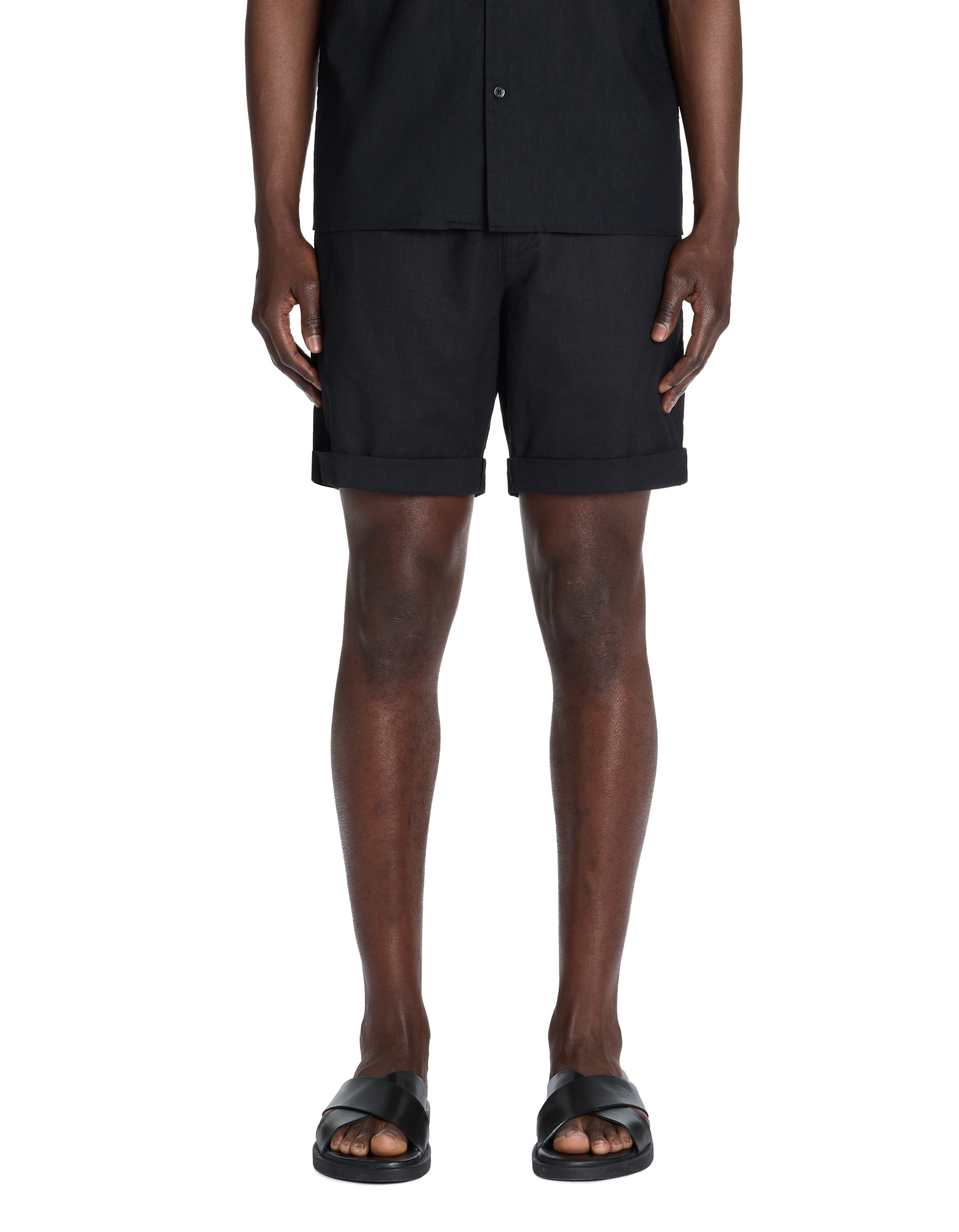 Bermuda en lin et coton - noir - camaieu - Modalova