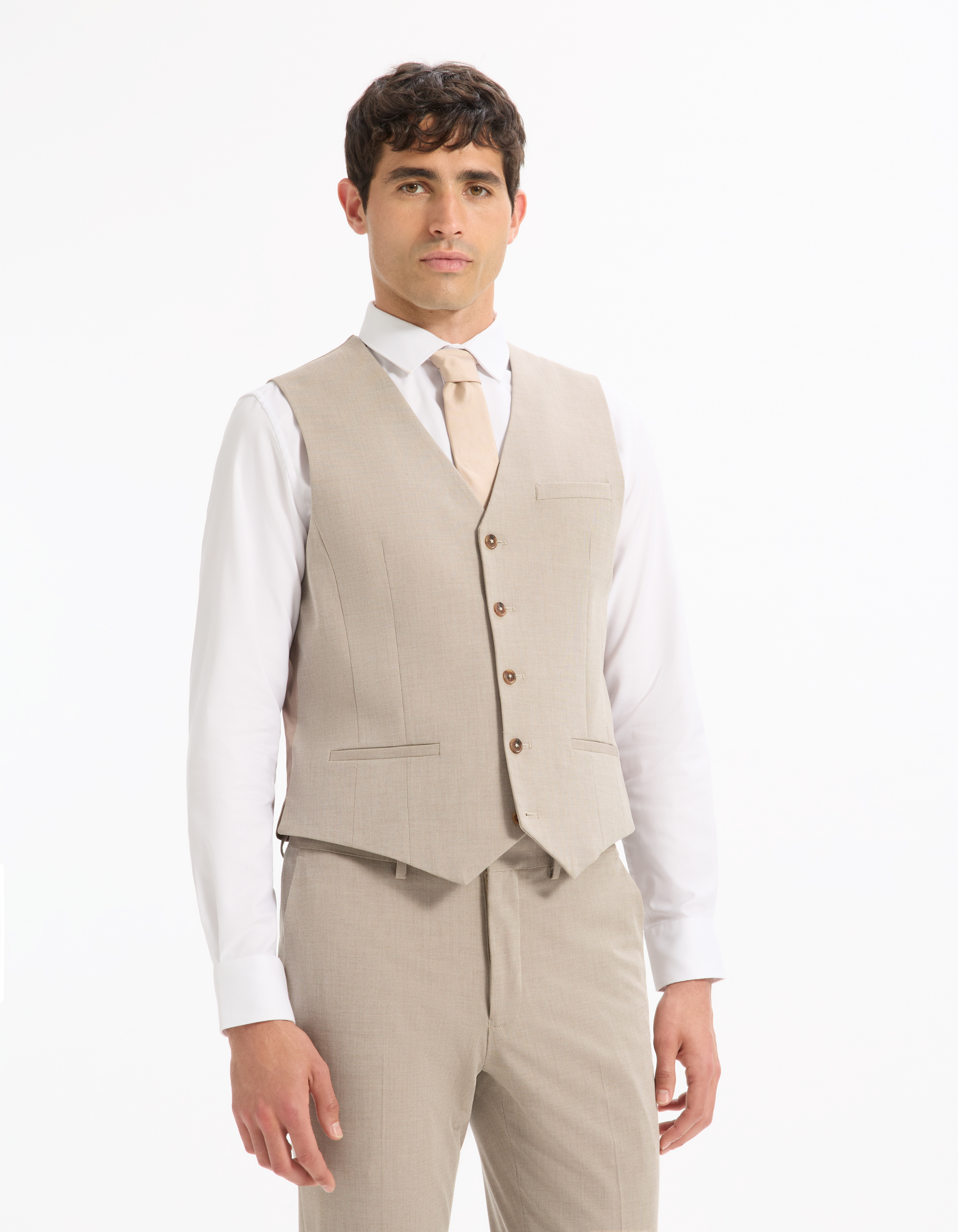 Gilet de costume slim stretch - beige - camaieu - Modalova