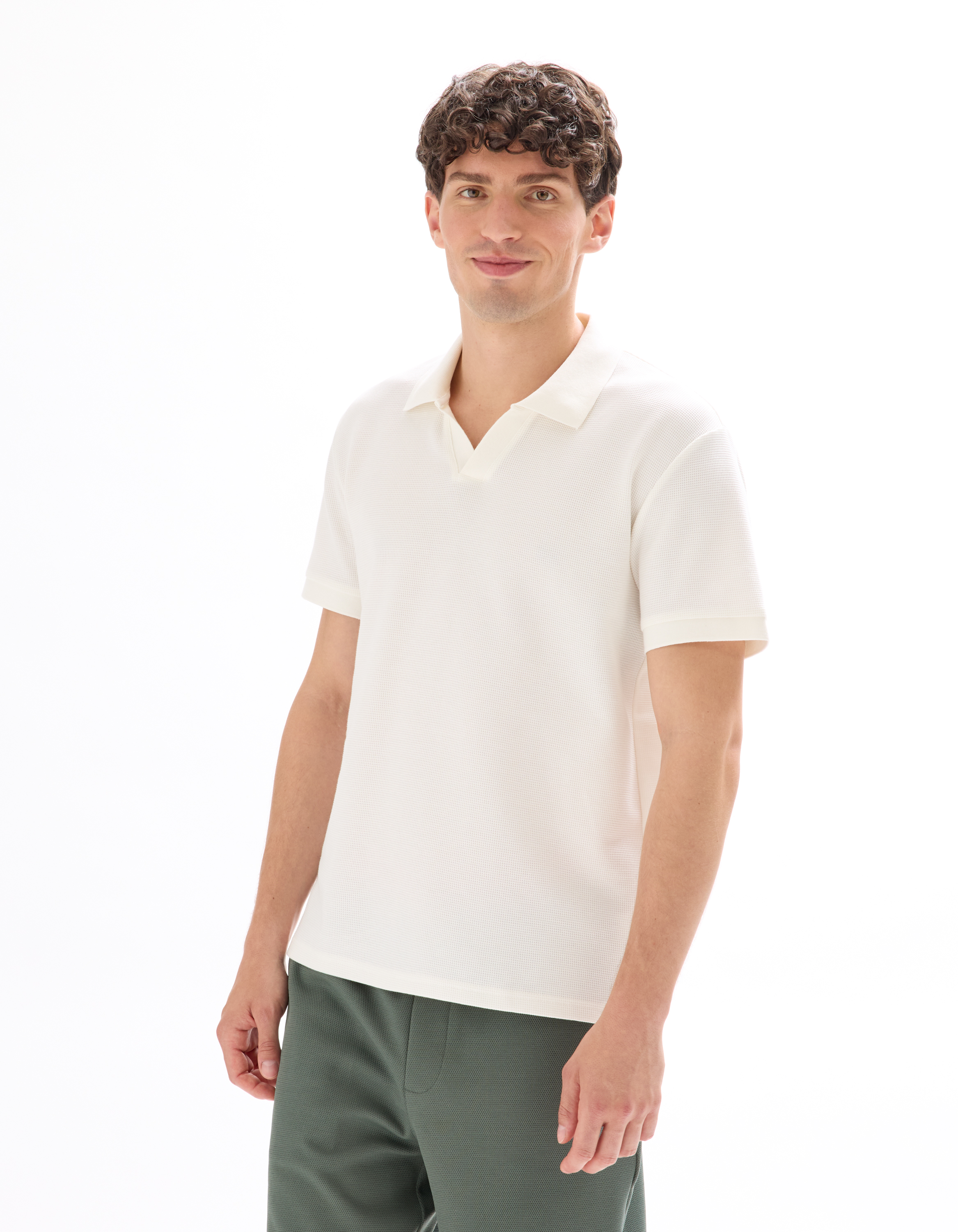 Polo regular en maille gaufré - écru - camaieu - Modalova