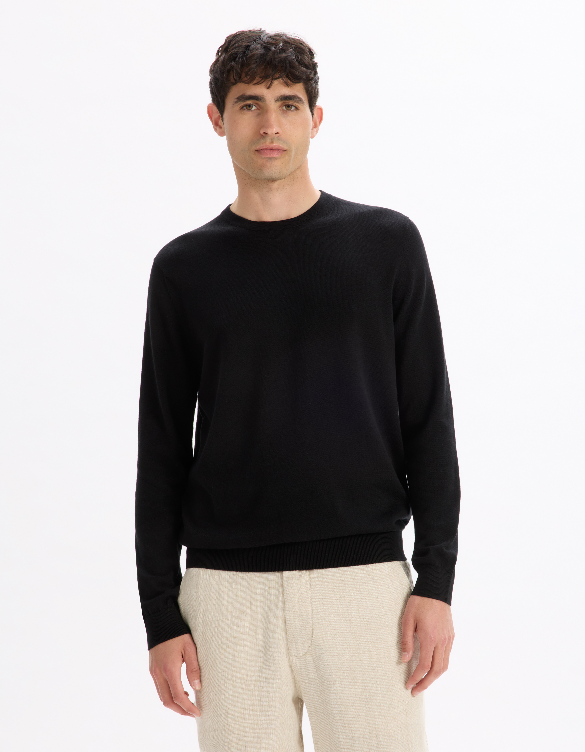 Pull col rond 100% coton - noir - camaieu - Modalova