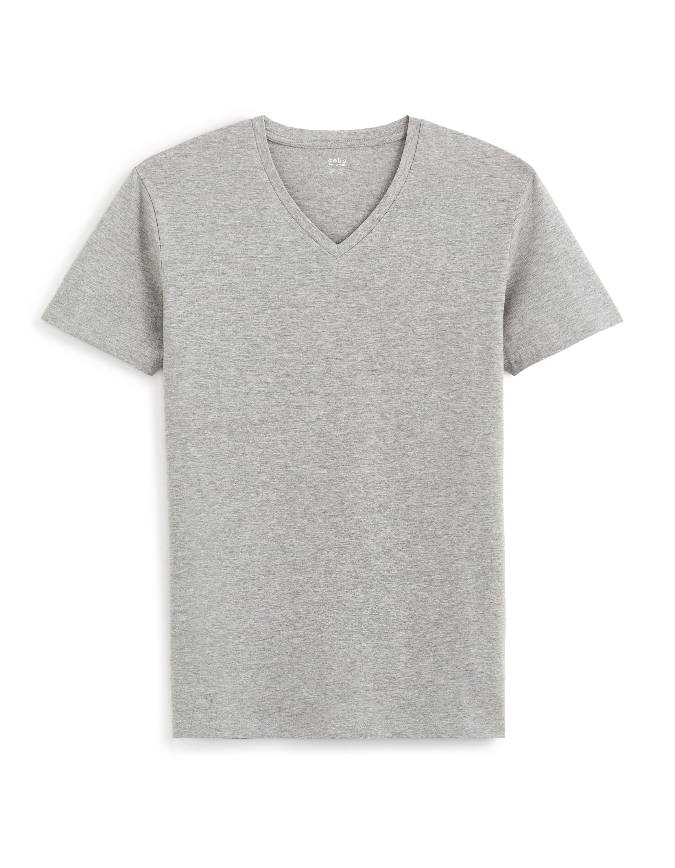 T-shirt slim col V en coton stretch - gris chiné