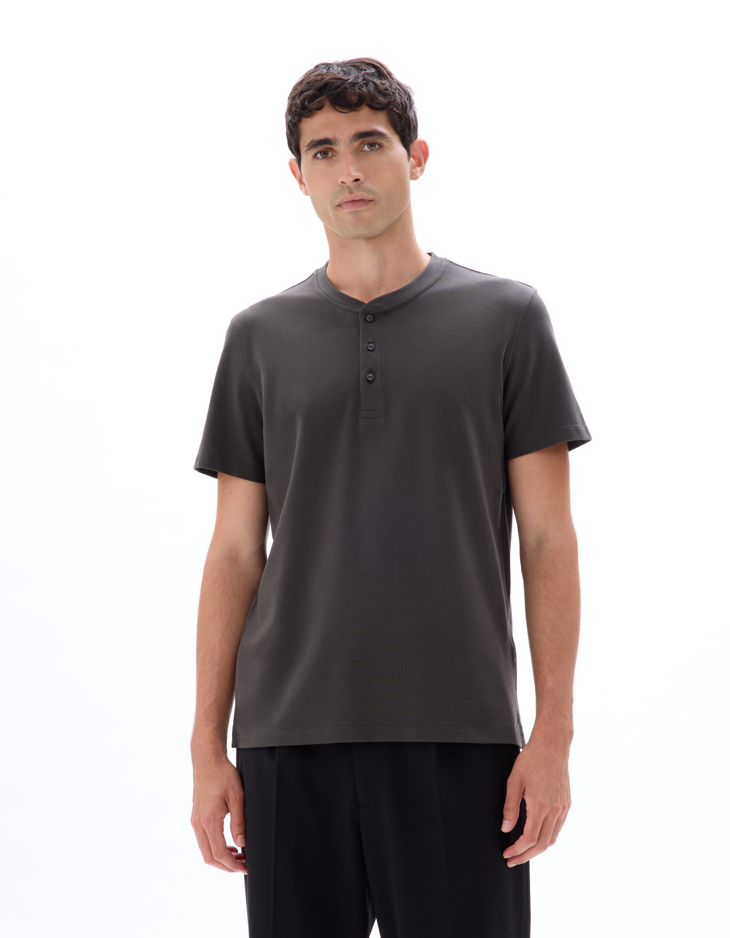 T-shirt regular col henley coton piqué stretch - camaieu - Modalova