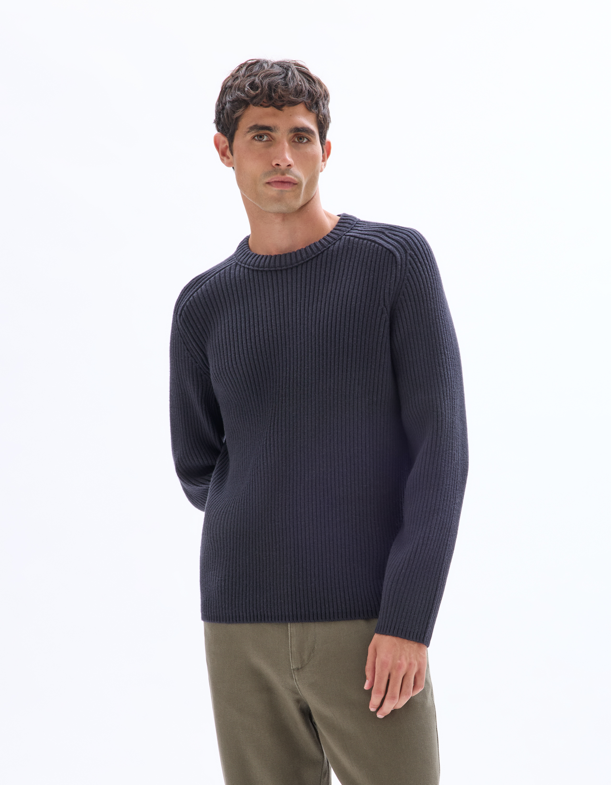 Pull col rond en maille côtelée - camaieu - Modalova