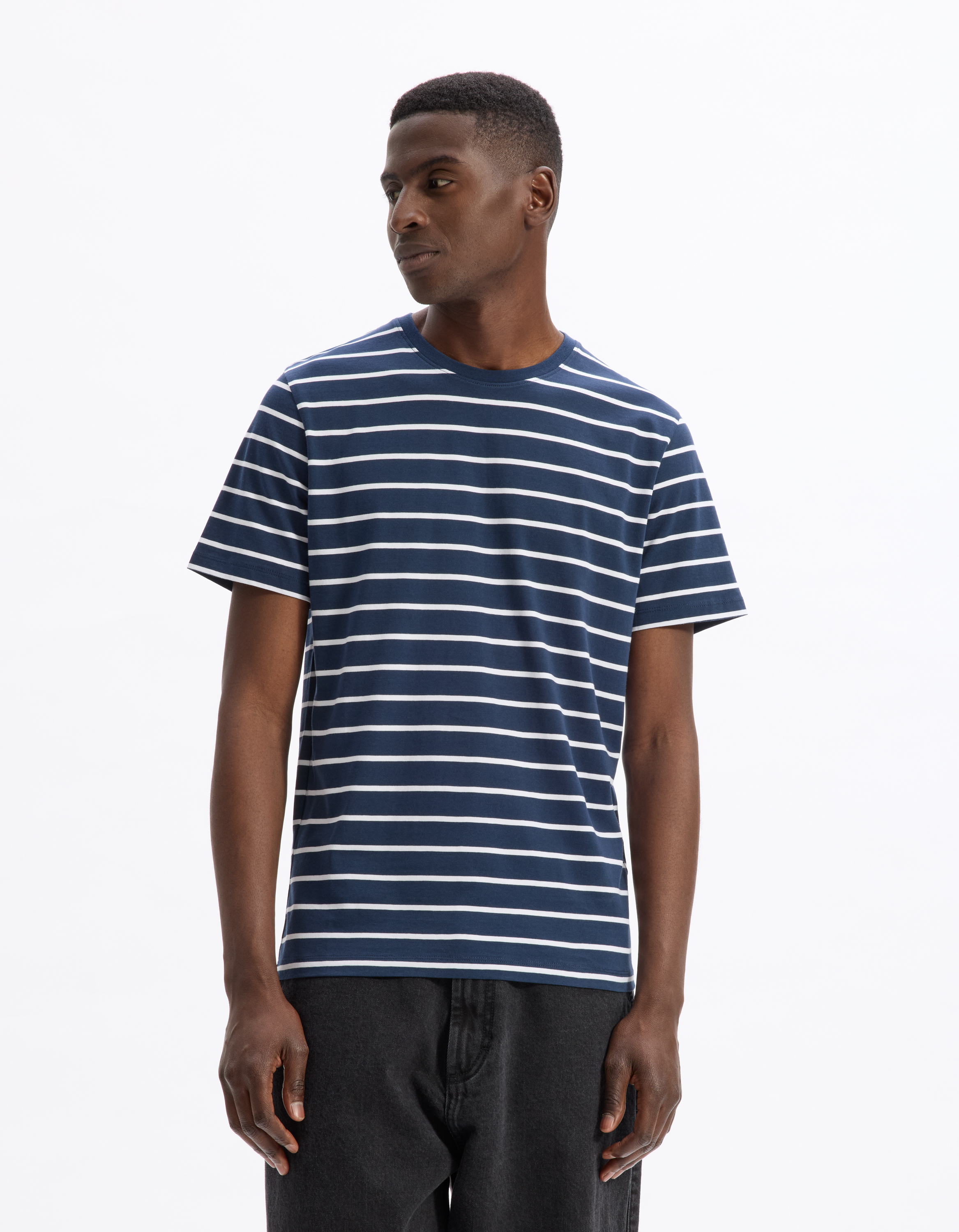 T-shirt straight rayé 100% coton - marine - camaieu - Modalova