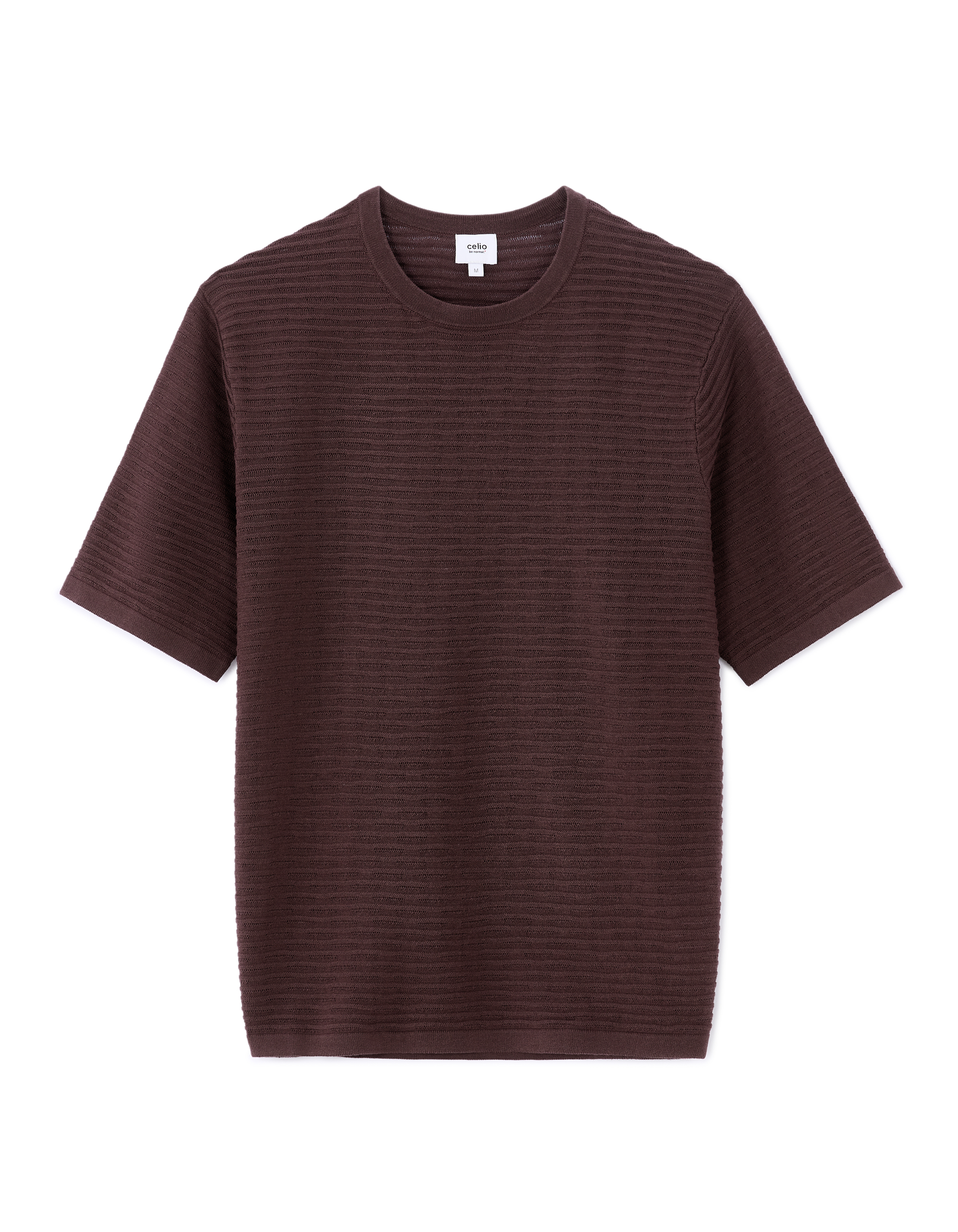 T-shirt boxy col rond en maille ajourée - berry