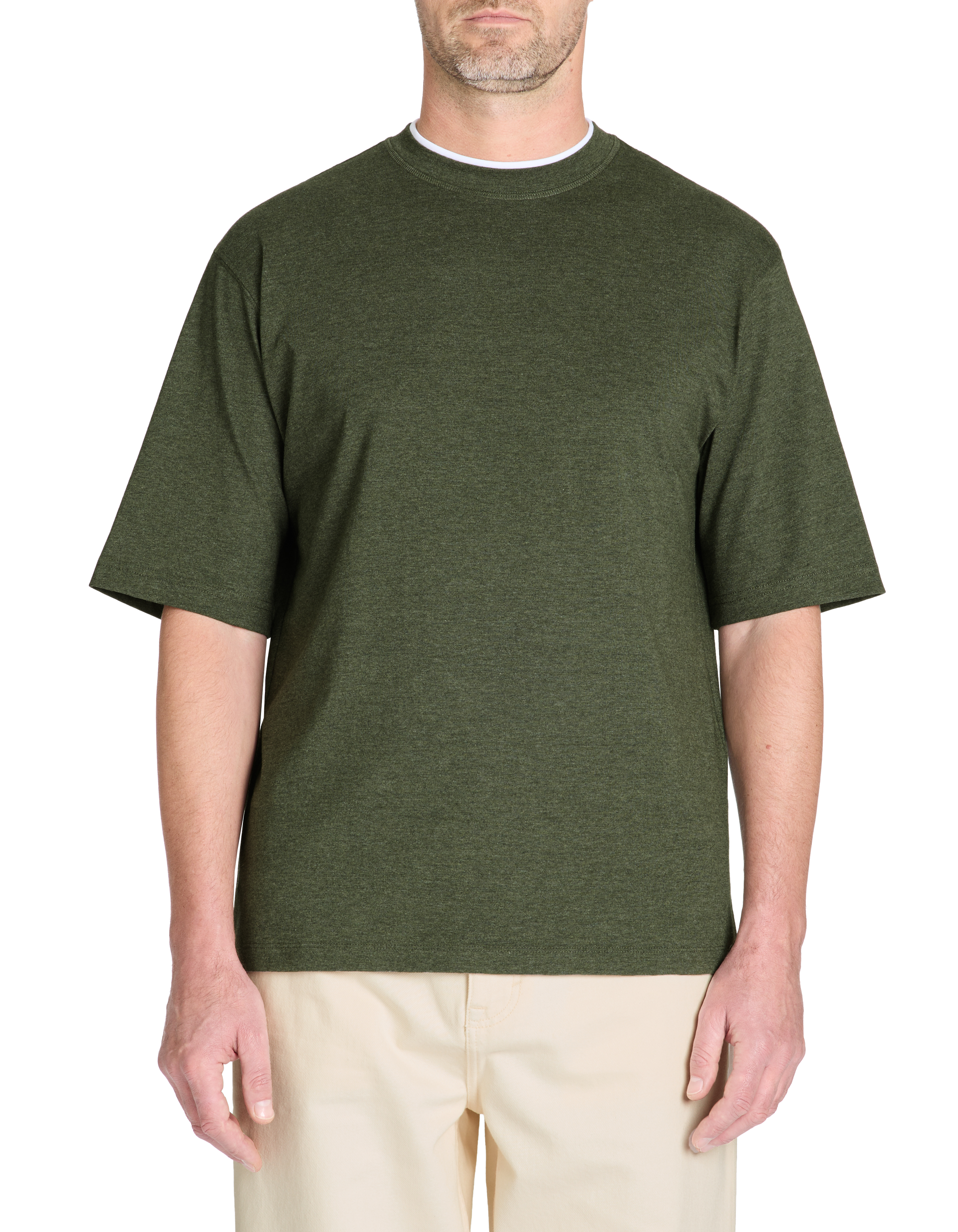 T-shirt oversize col rond coton mélangé - kaki - camaieu - Modalova