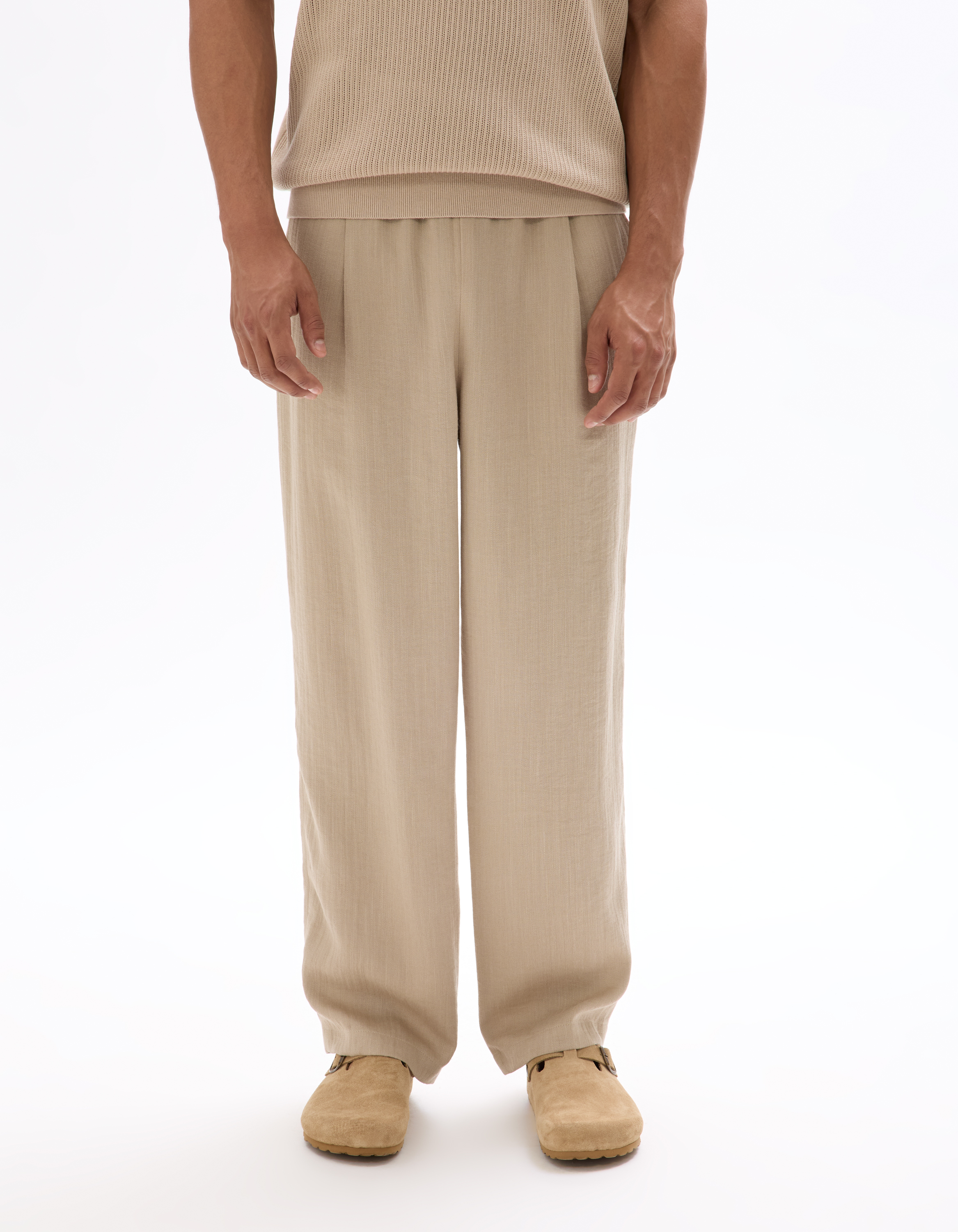 Pantalon loose texturé - beige - camaieu - Modalova