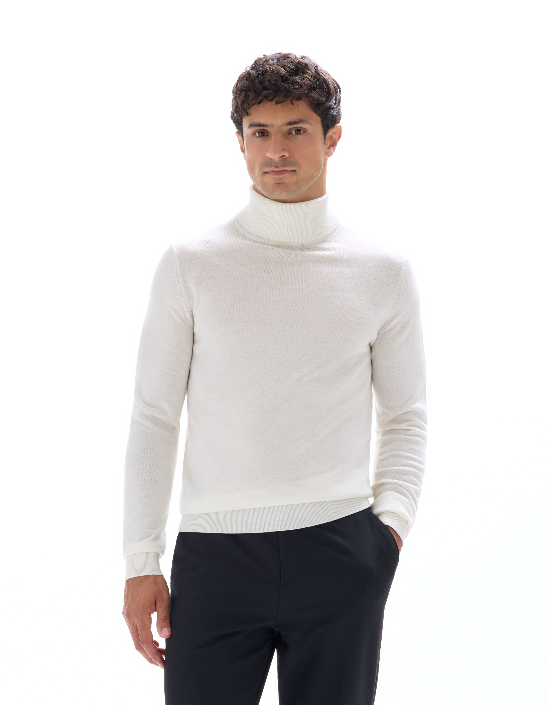 Pull col roulé slim 100% laine mérinos - écru - camaieu - Modalova