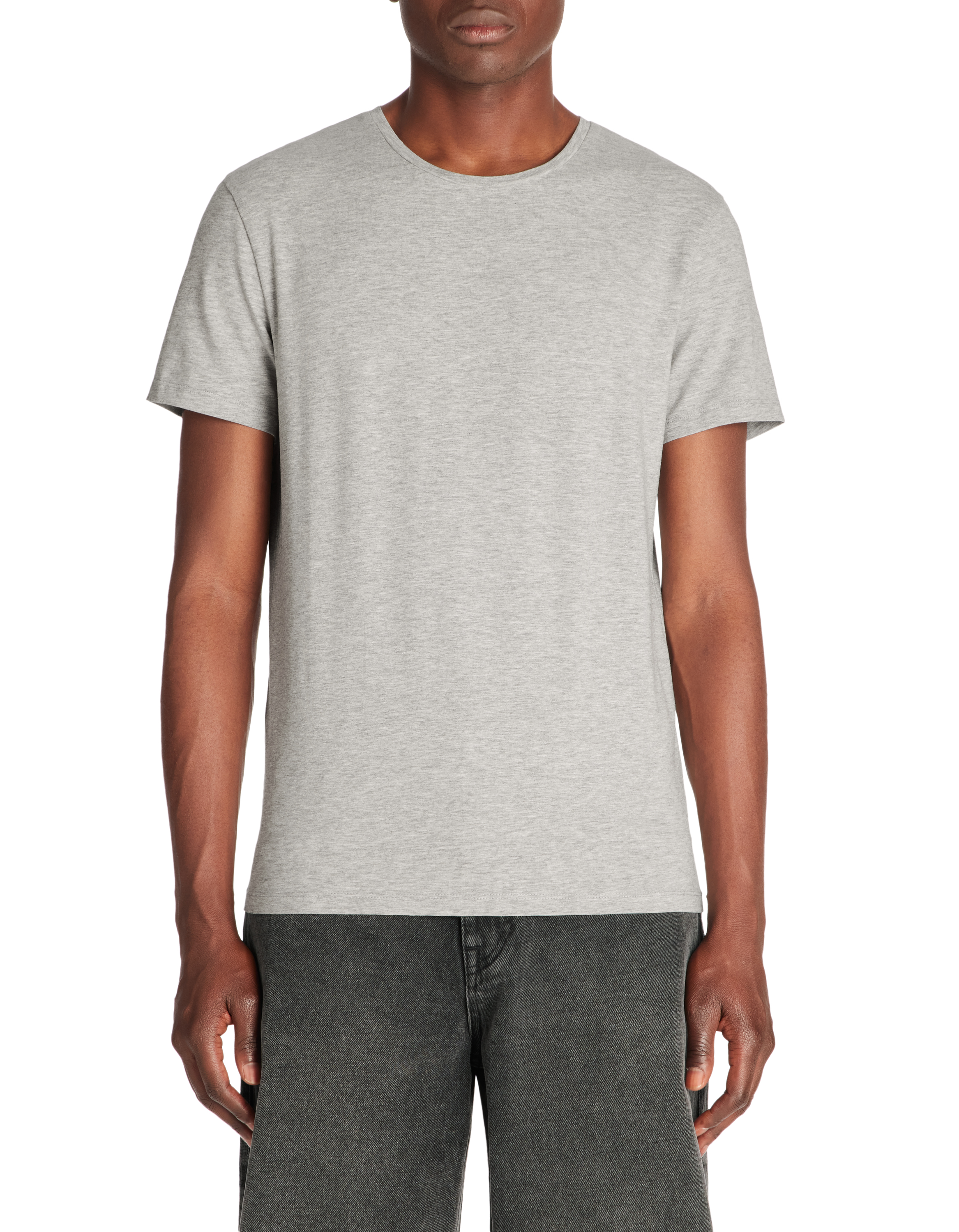 T-shirt slim col rond en coton stretch - gris chiné - camaieu - Modalova