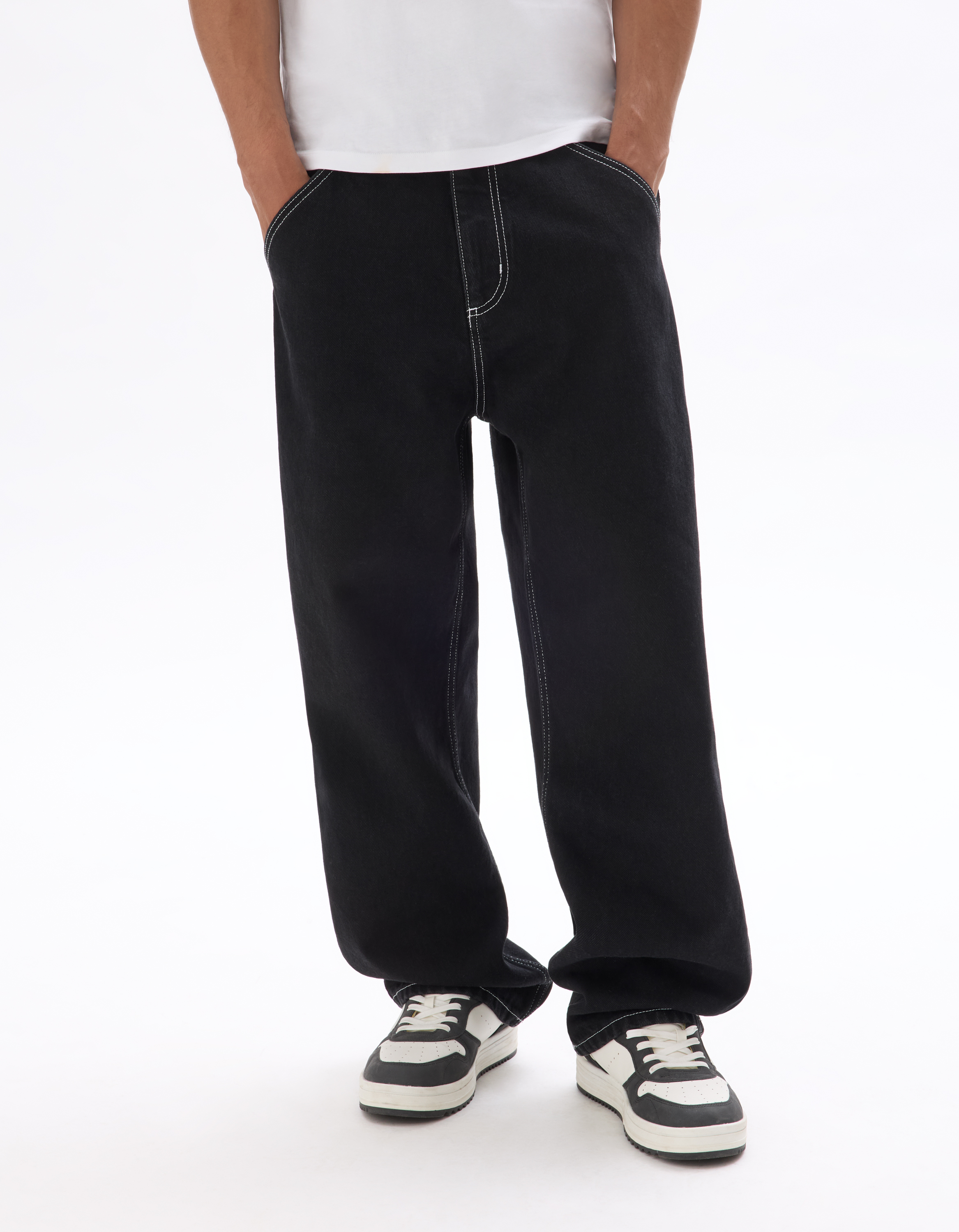 Jean baggy 100% coton- noir - camaieu - Modalova