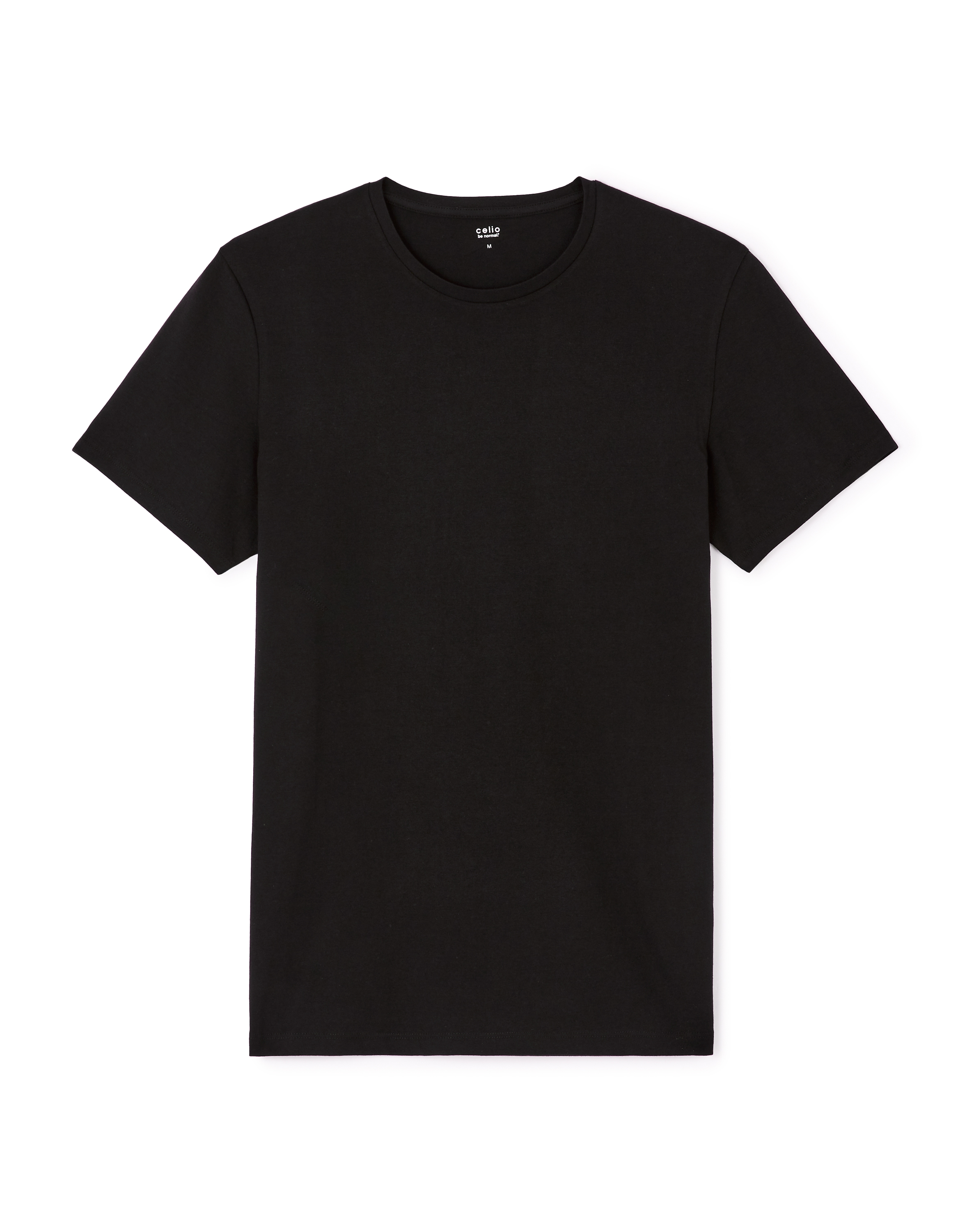 T-shirt slim col rond en coton stretch + long - noir