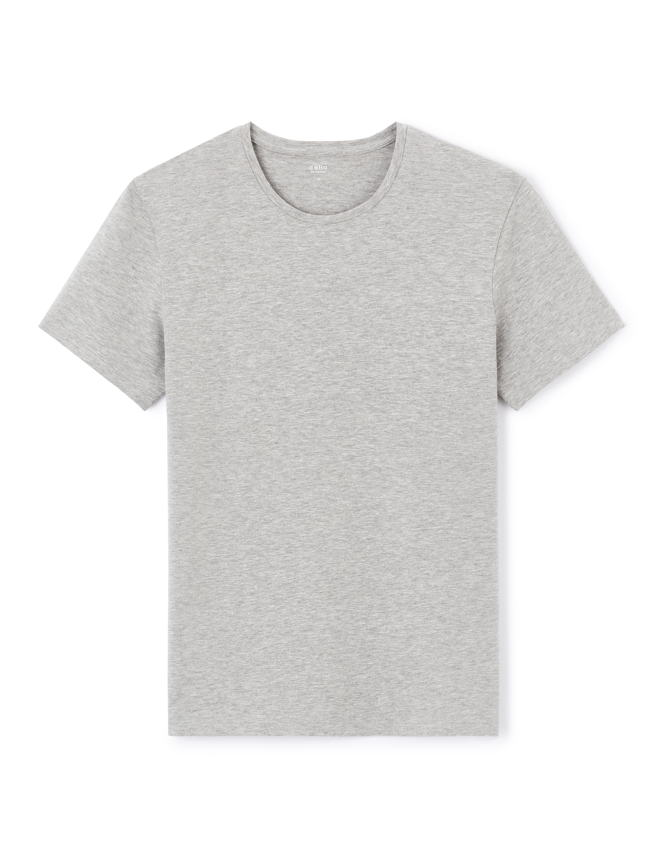 T-shirt slim col rond en coton stretch - gris chiné