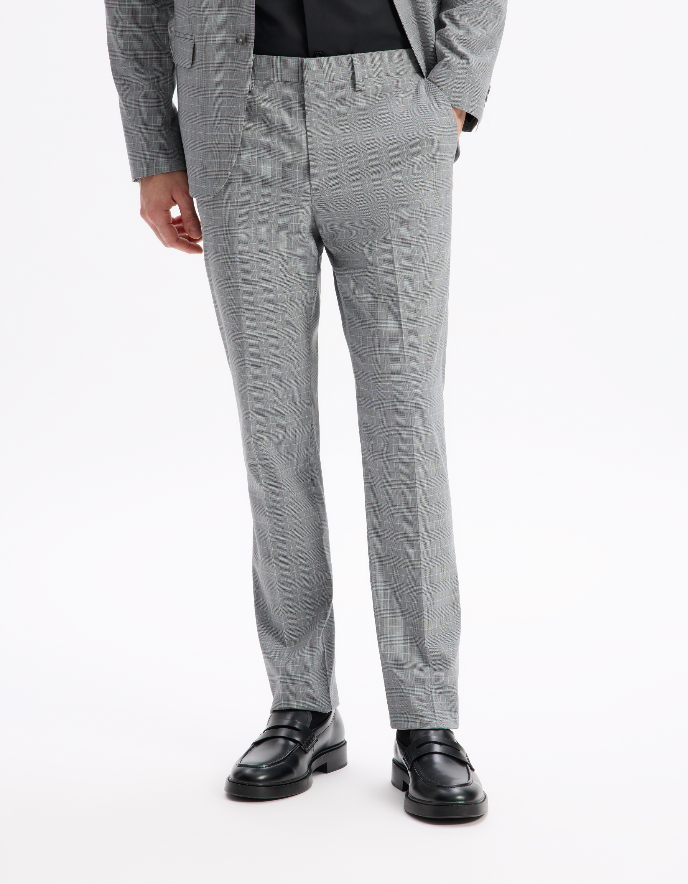 Pantalon de costume slim stretch à carreaux - gris - camaieu - Modalova