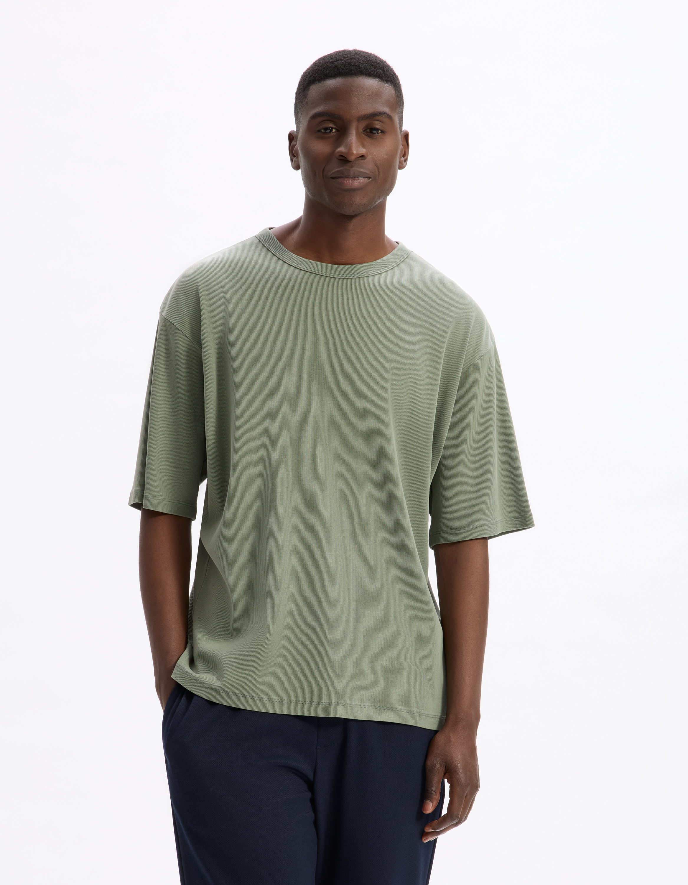 T-shirt oversize col rond - kaki - camaieu - Modalova