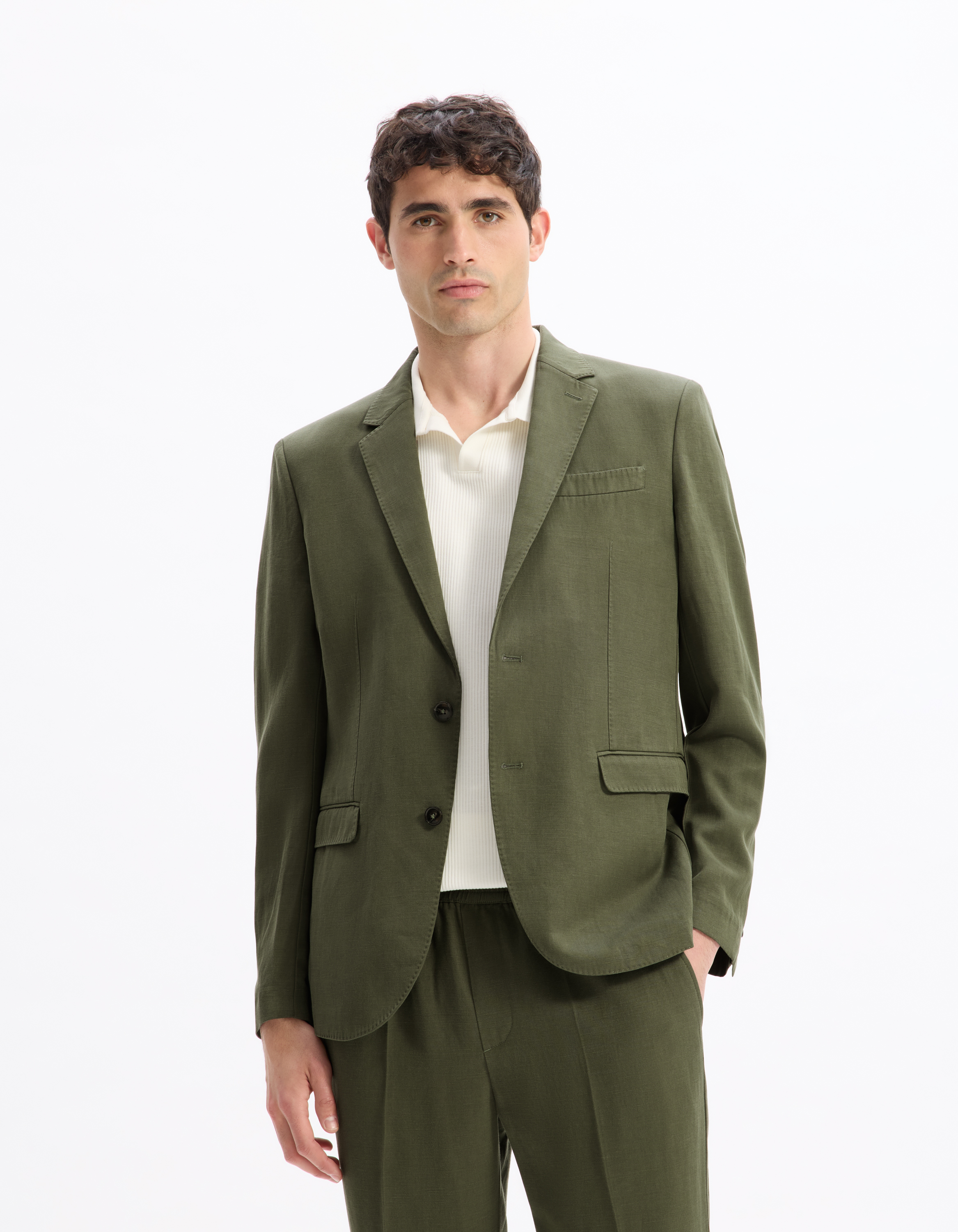 Veste de costume slim lin mélangé - camaieu - Modalova