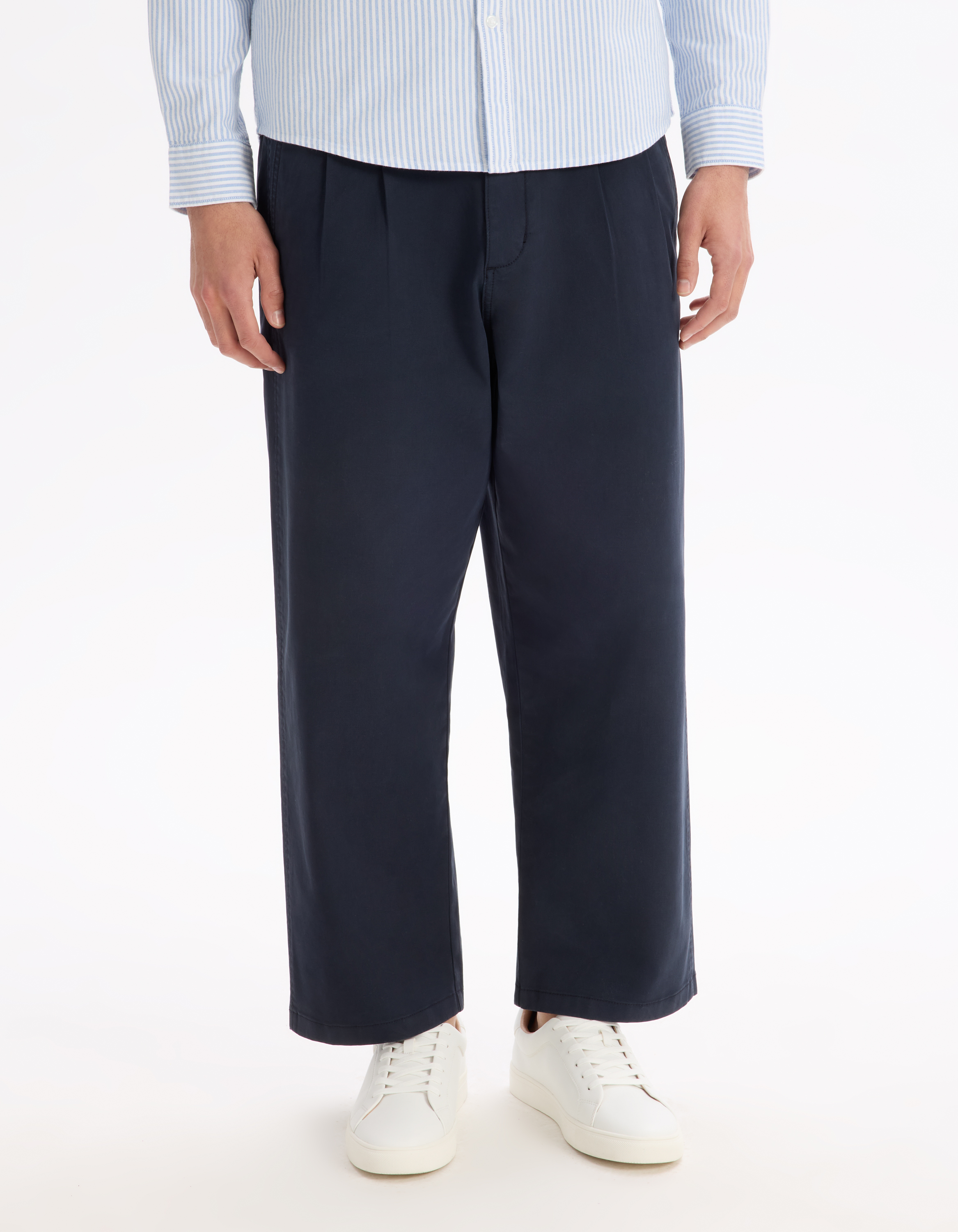 Pantalon baggy 7/8 ème en coton stretch - marine - camaieu - Modalova