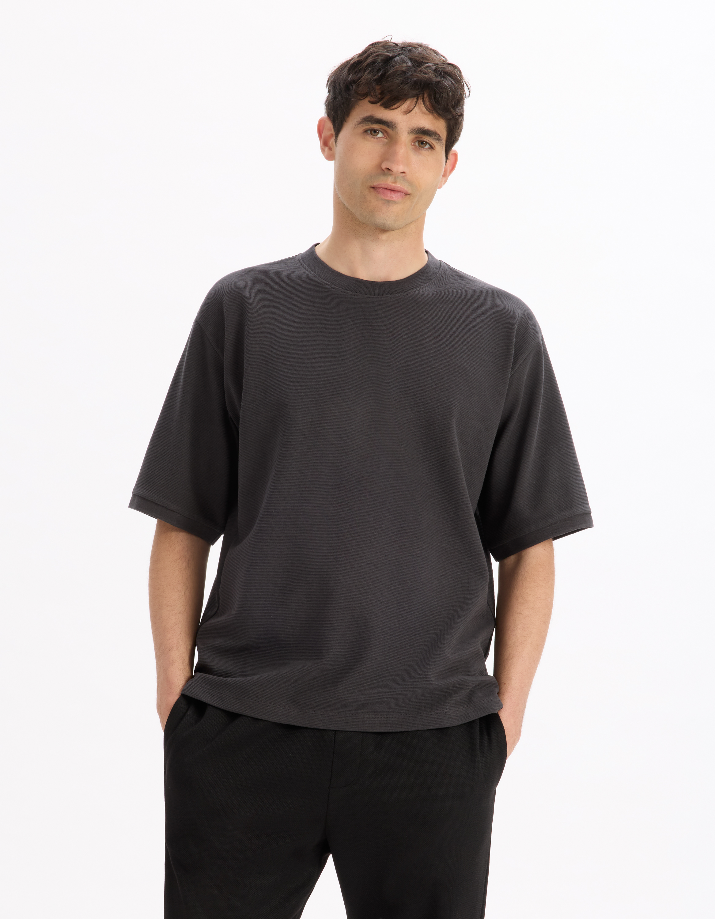 T-shirt oversize col rond coton mélangé - camaieu - Modalova