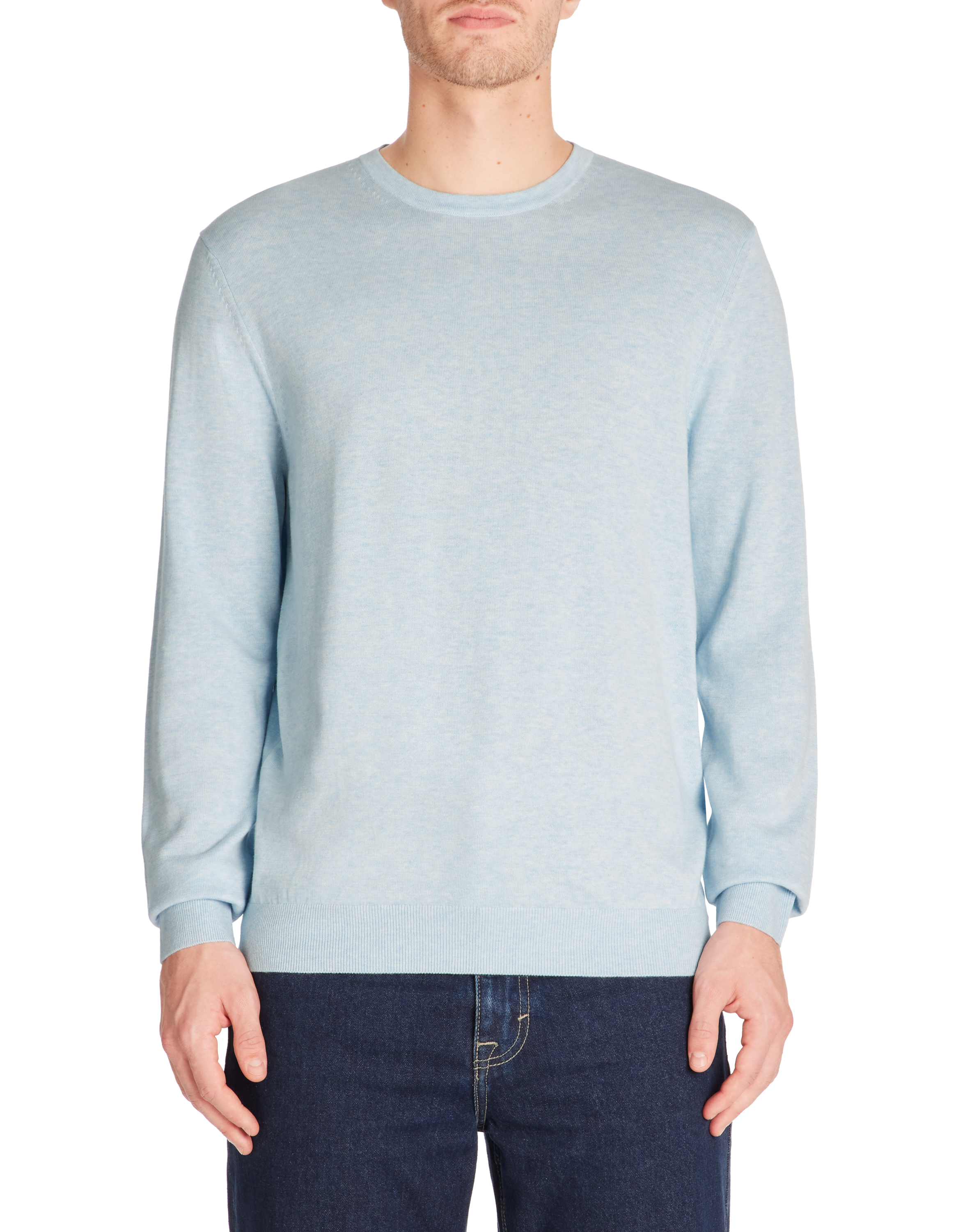 Pull col rond 100% coton - bleu ciel - camaieu - Modalova