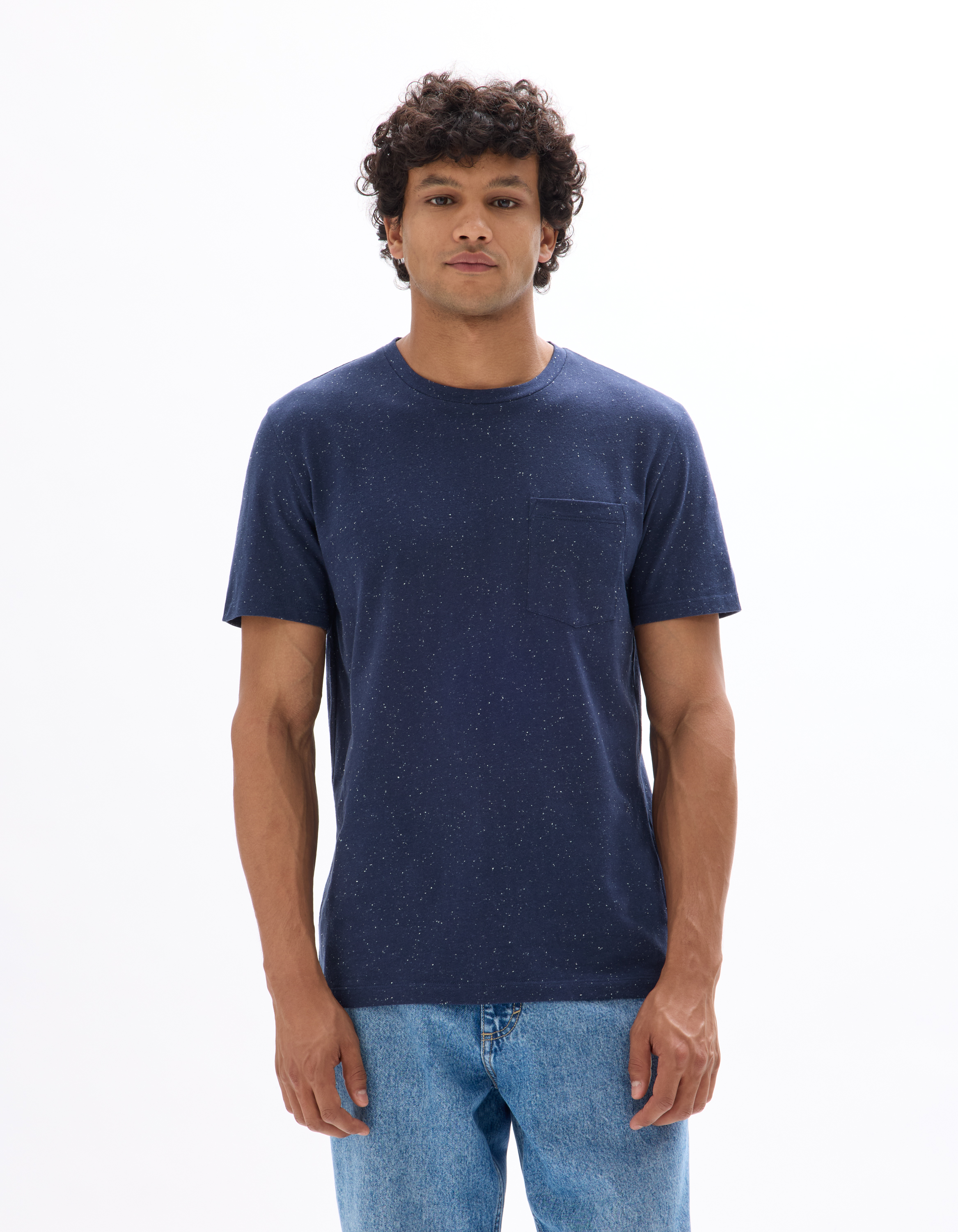 T-shirt regular col rond reliéfé - marine - camaieu - Modalova