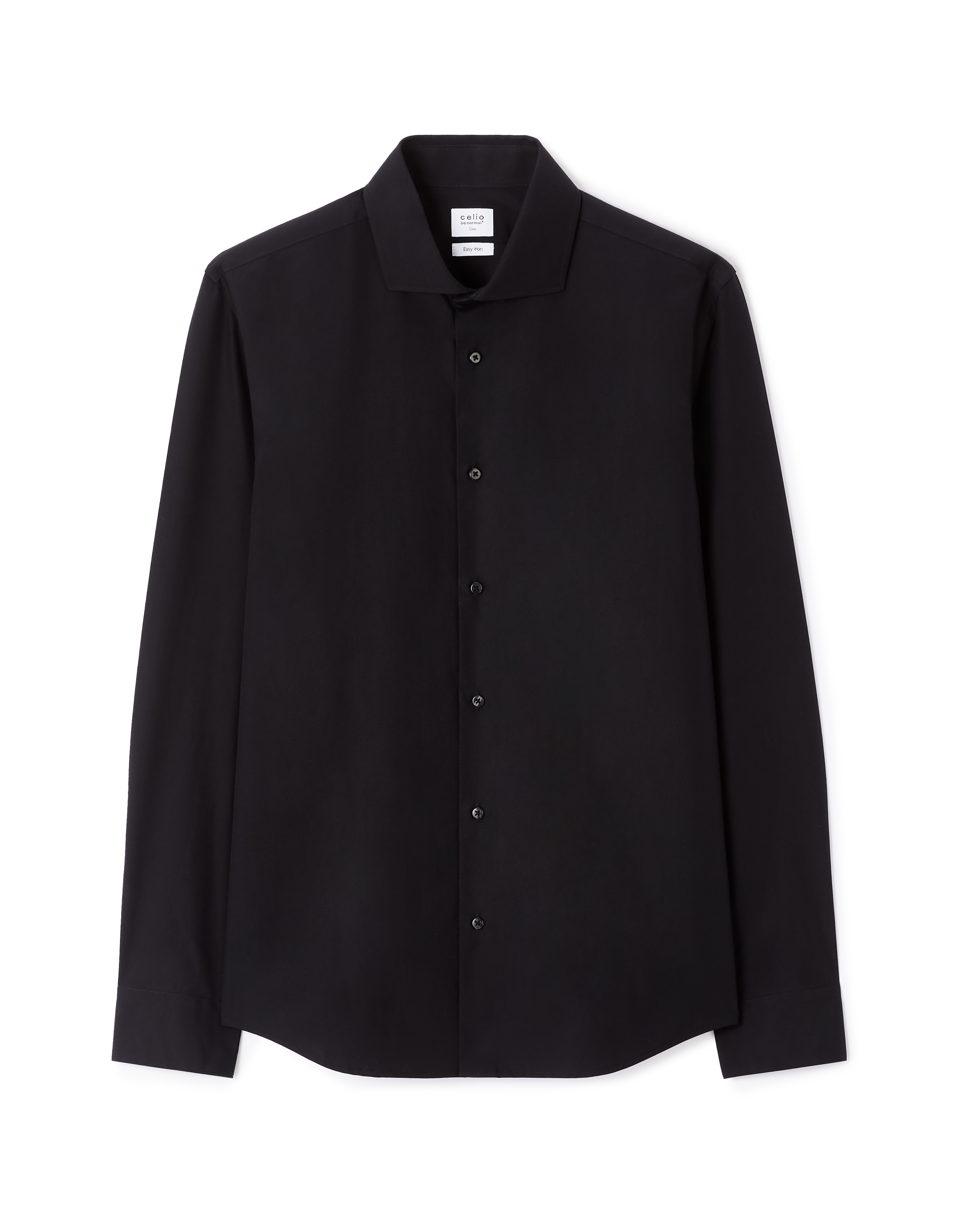 Chemise slim unie en coton - noir