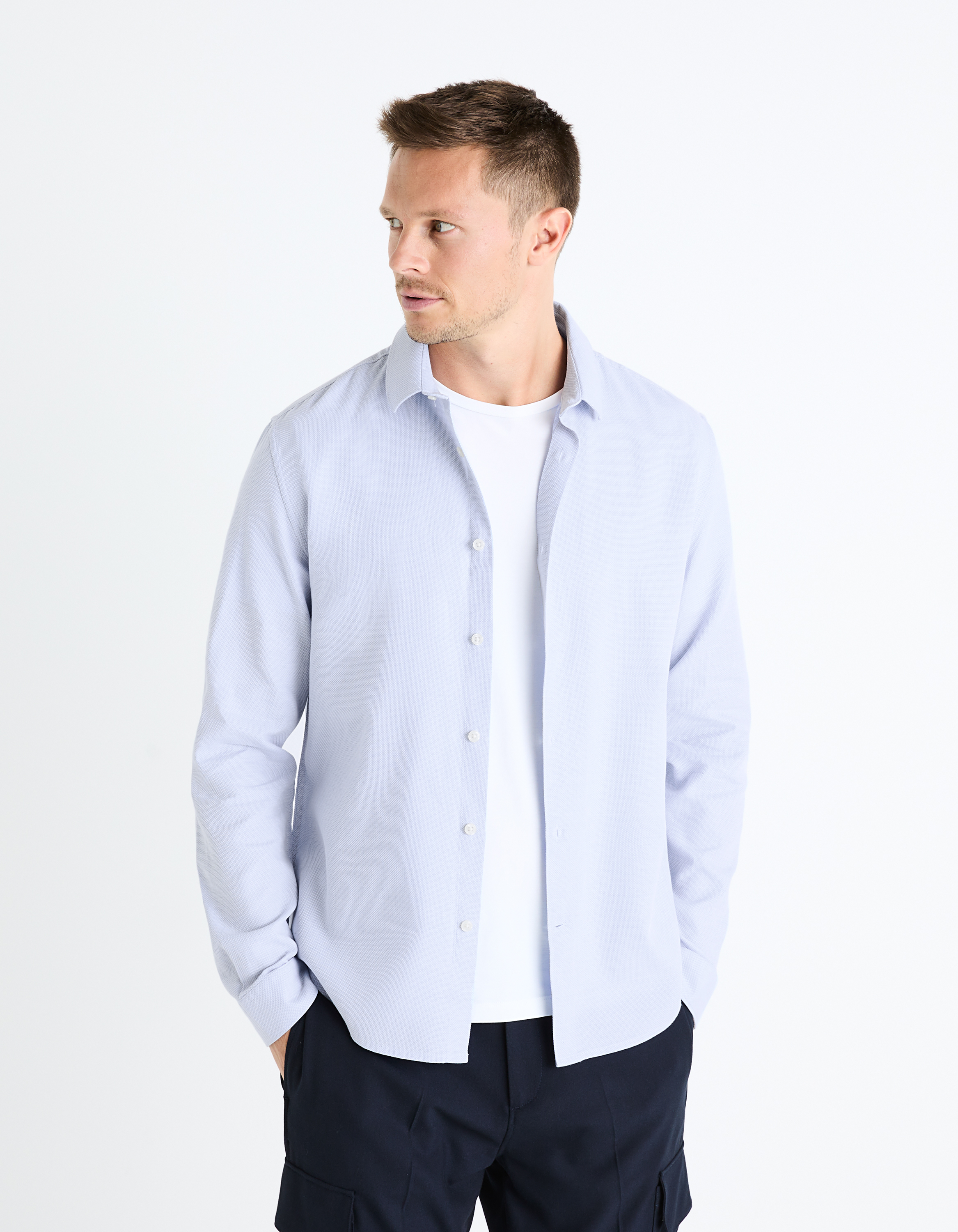 Chemise regular nid d'abeille coton - camaieu - Modalova