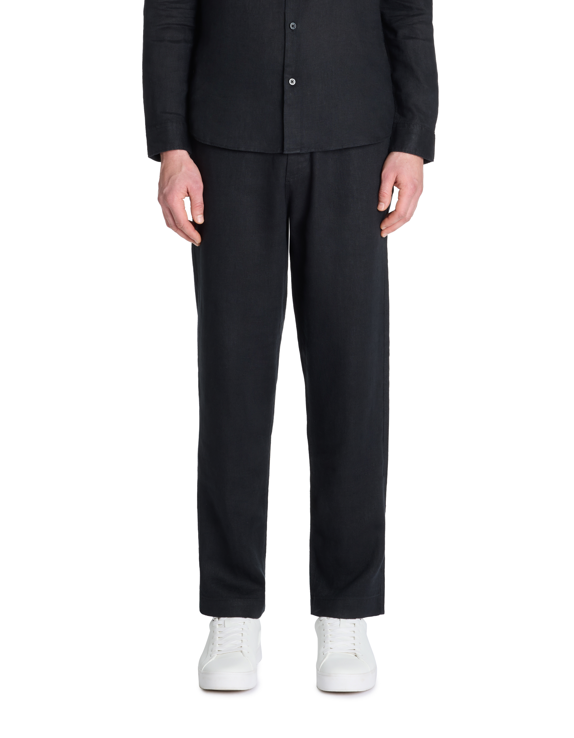 Pantalon straight 100% lin - noir - camaieu - Modalova