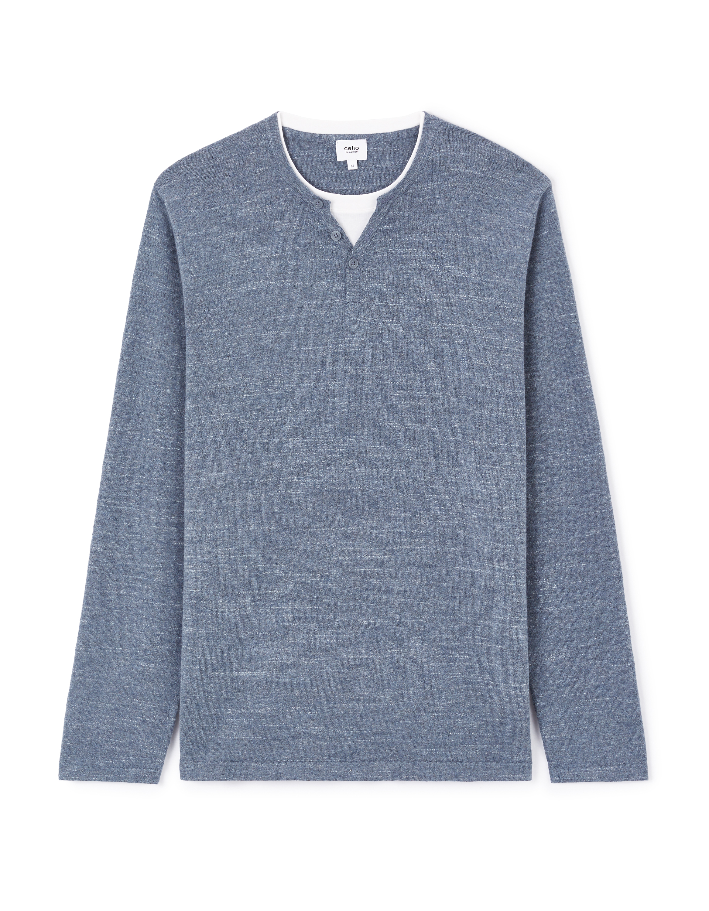Pull col tunisien 100% coton - bleu