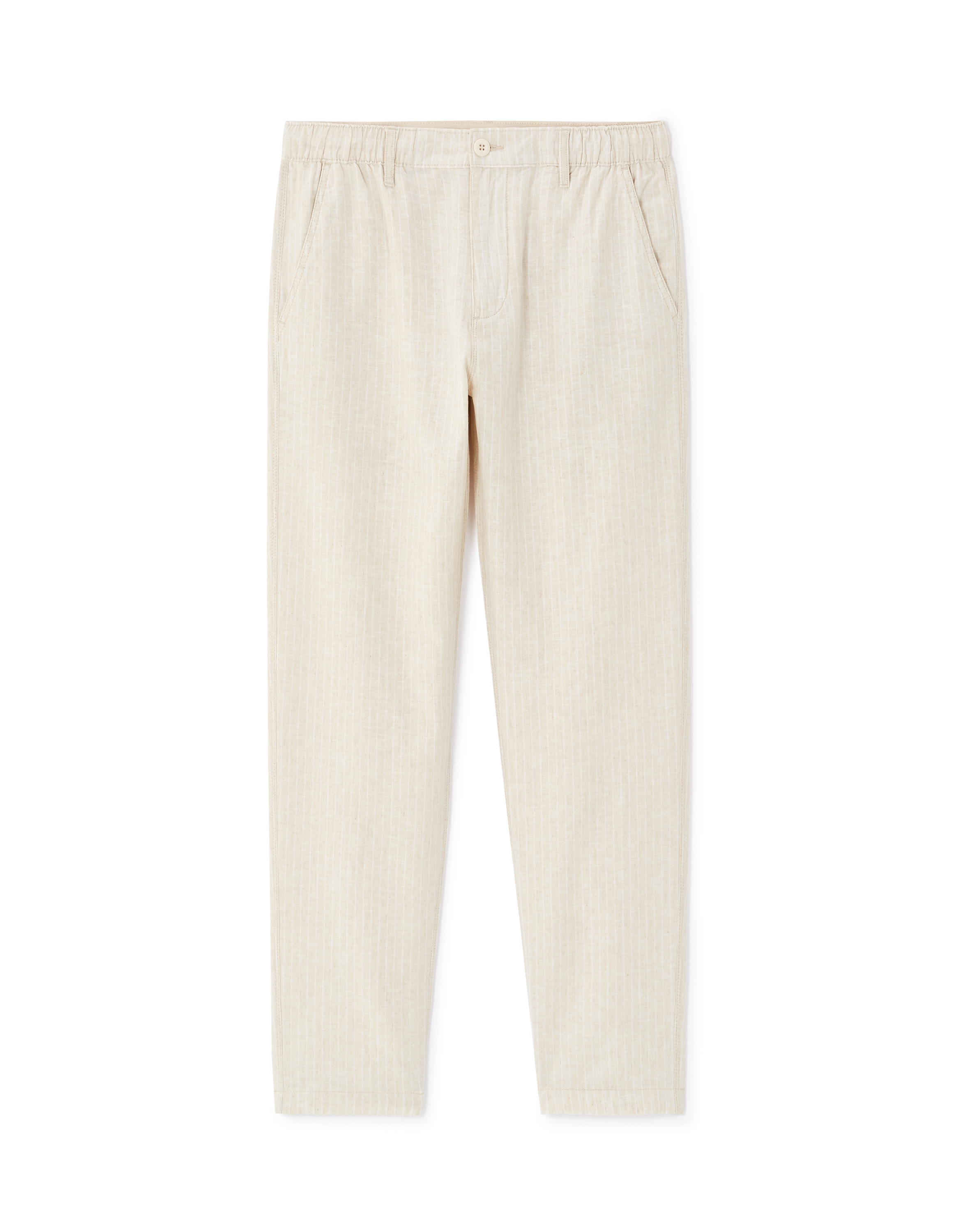 Pantalon straight rayé en lin et coton - beige