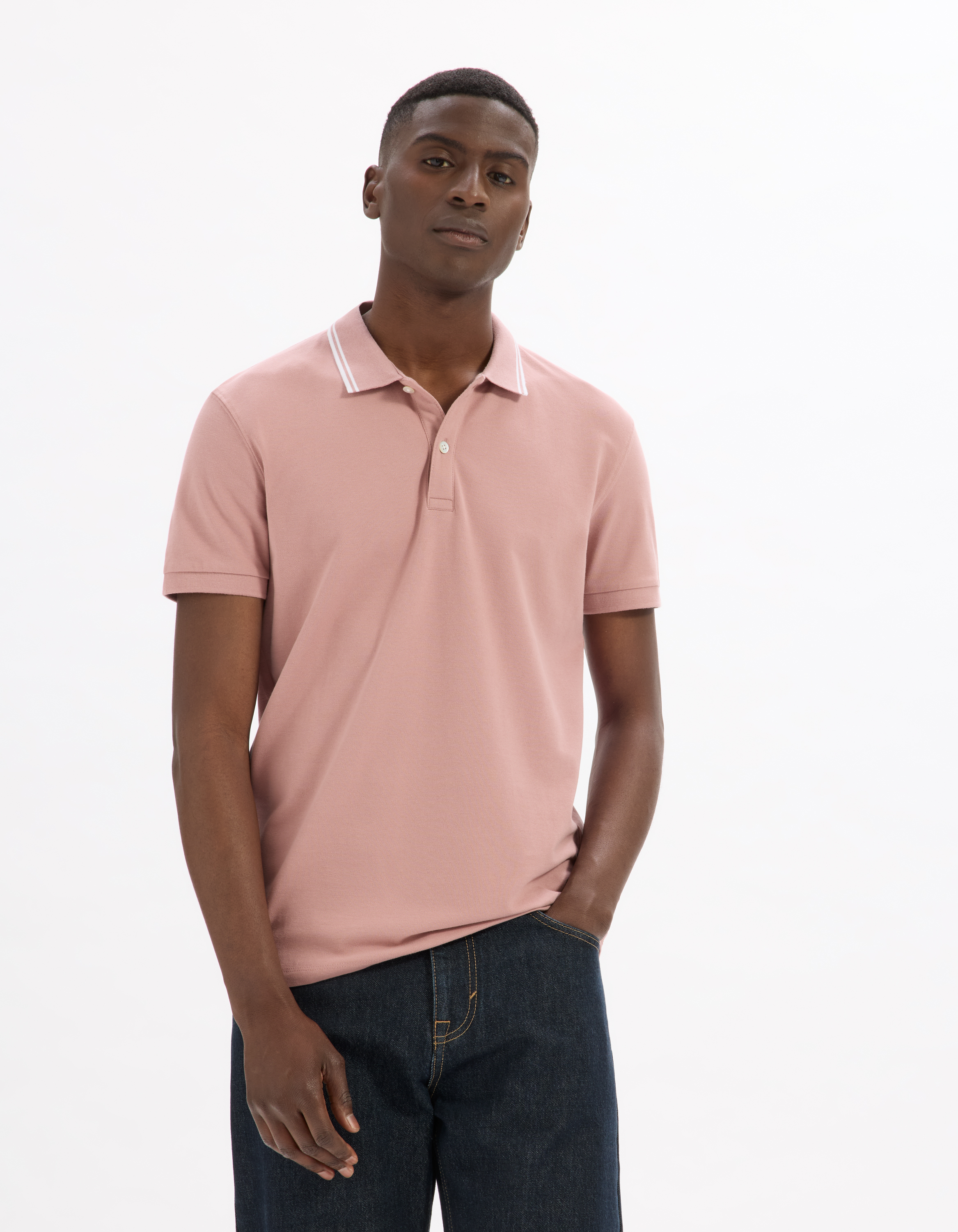 Polo slim coton stretch - rose - camaieu - Modalova