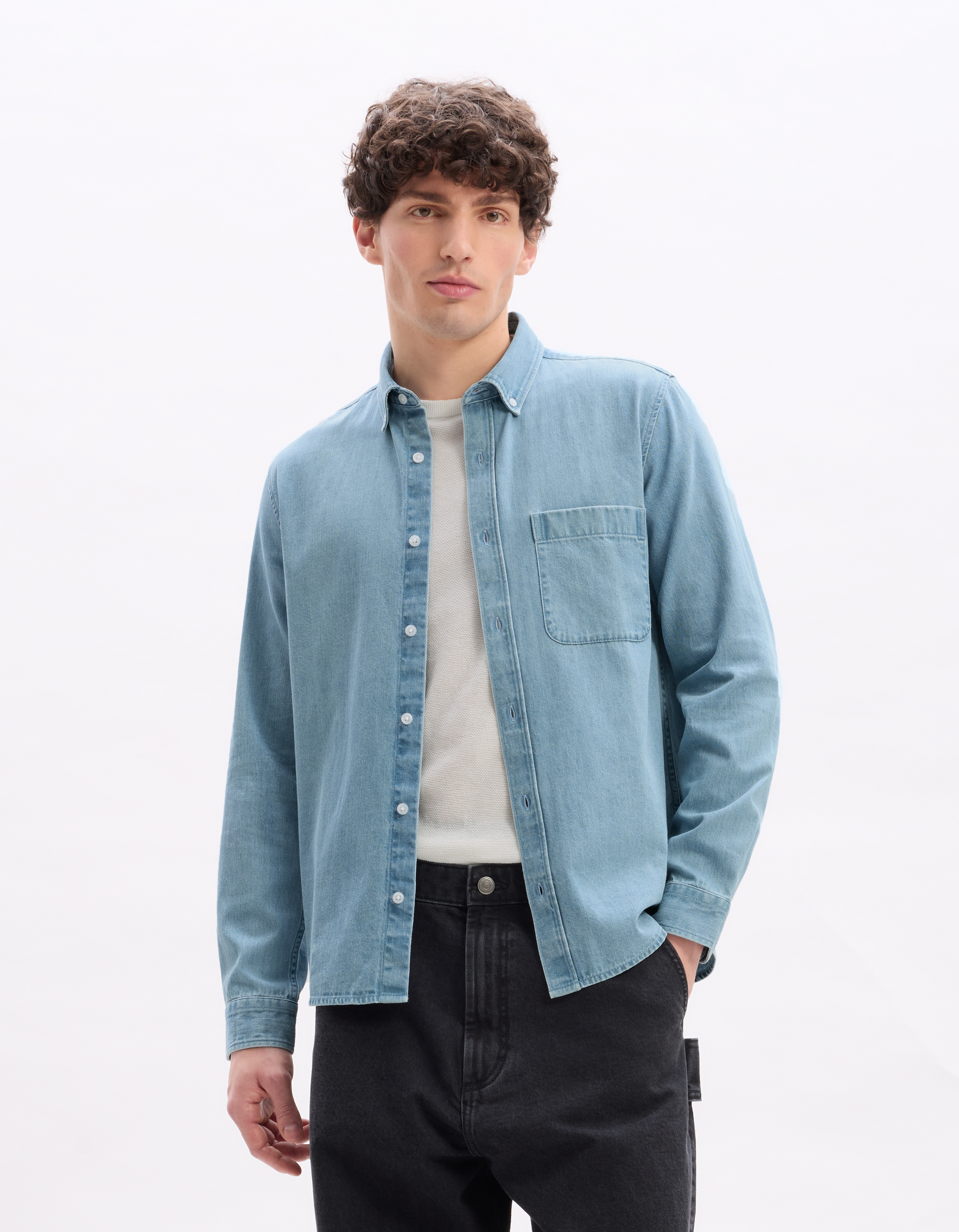 Chemise regular en jean 100% coton - bleu - camaieu - Modalova