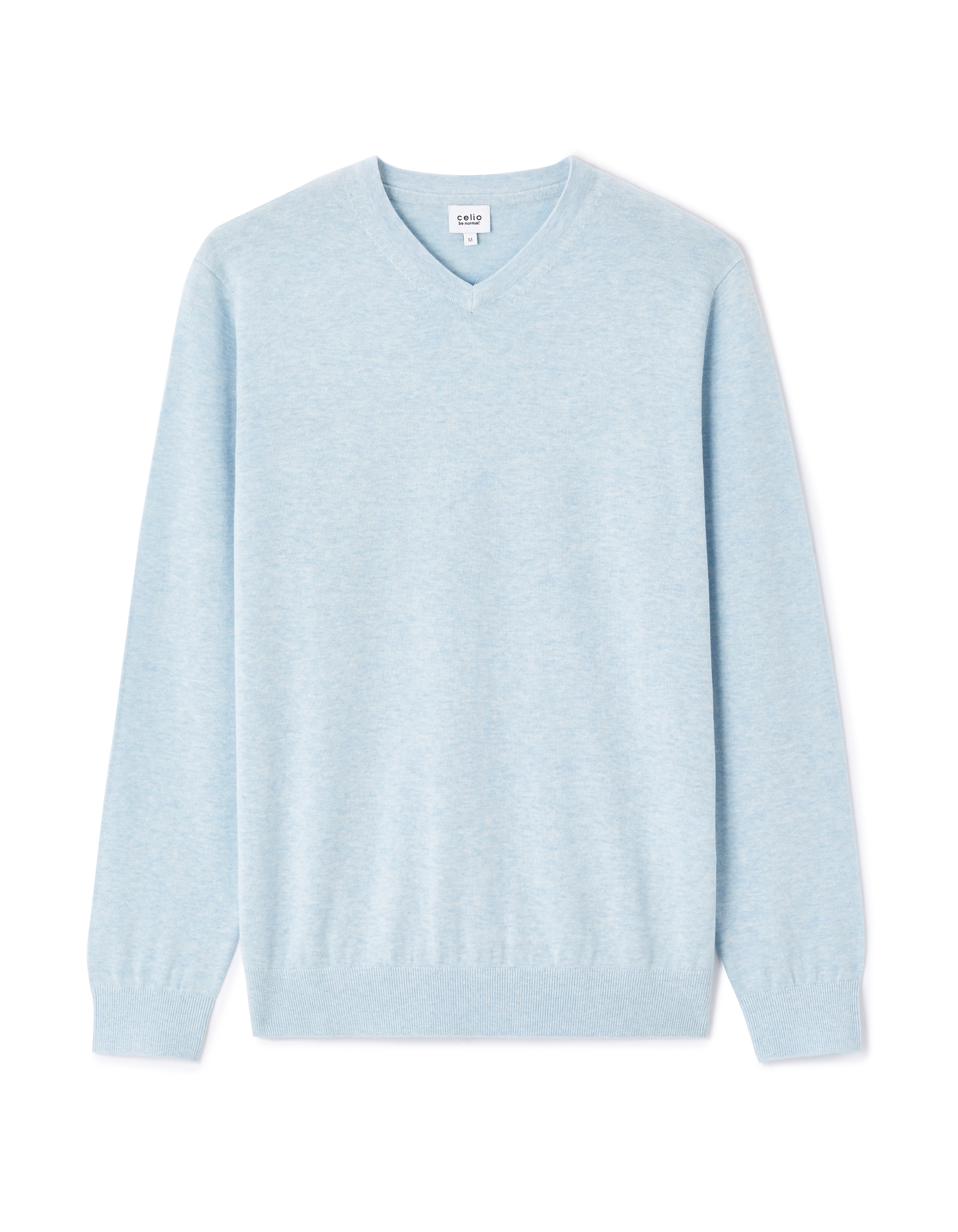 Pull col V 100% coton - bleu clair