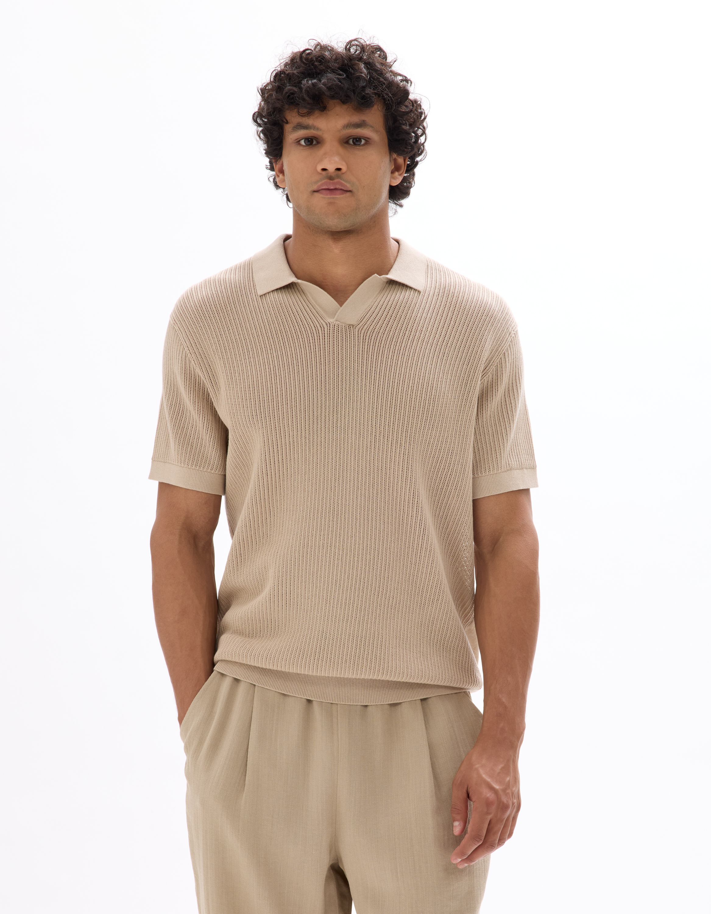 Polo regular en maille 100% coton - sand - camaieu - Modalova