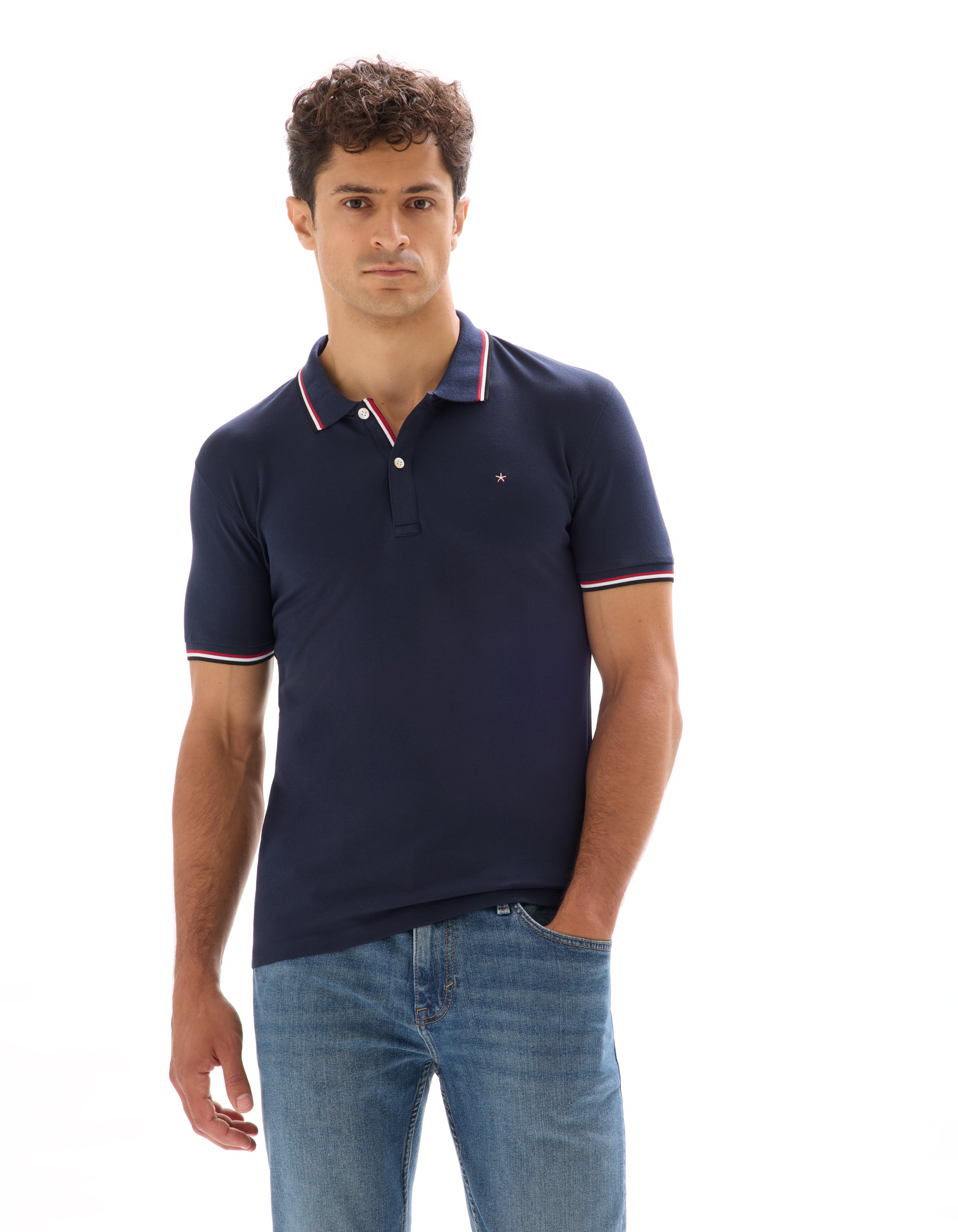 Polo piqué slim en coton stretch - marine - camaieu - Modalova