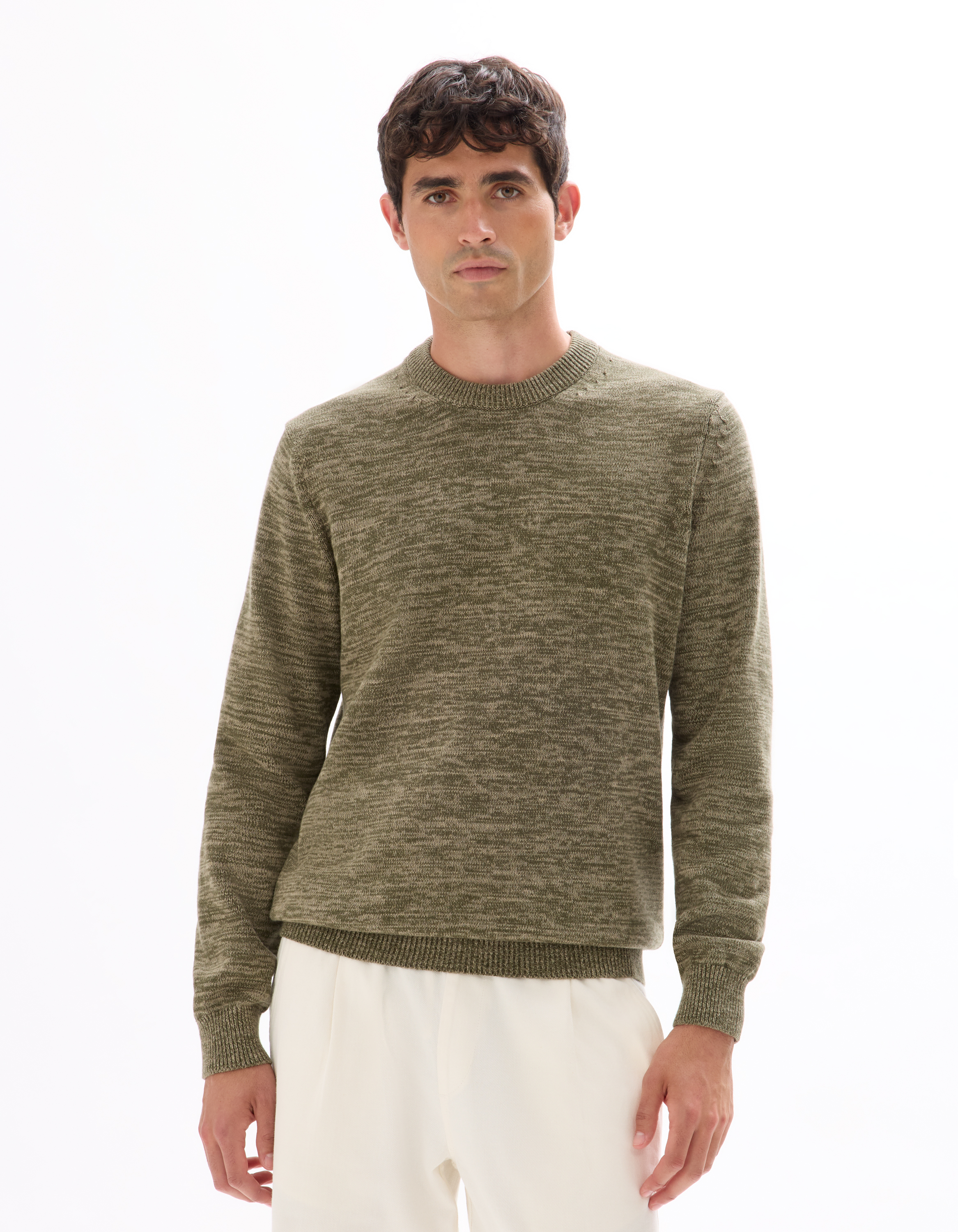 Pull col roulé 100 % coton - kaki - camaieu - Modalova
