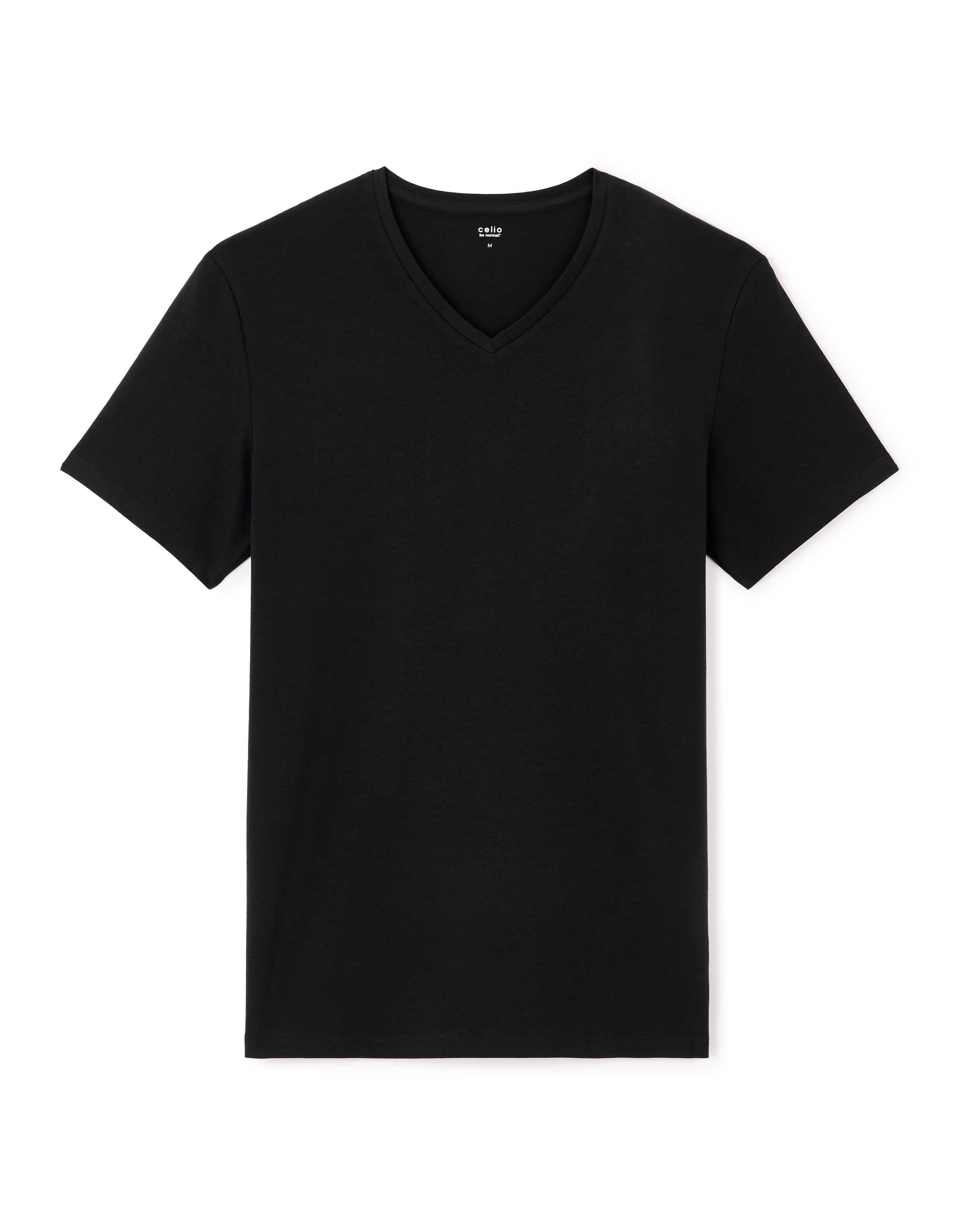 T-shirt slim col V en coton stretch - noir