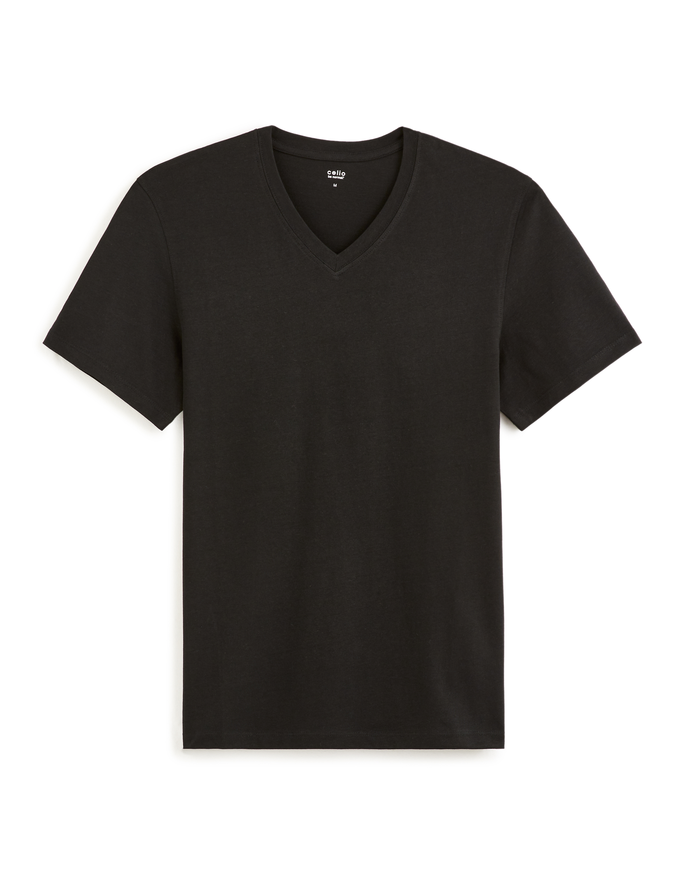 T-shirt straight col V 100% coton - noir