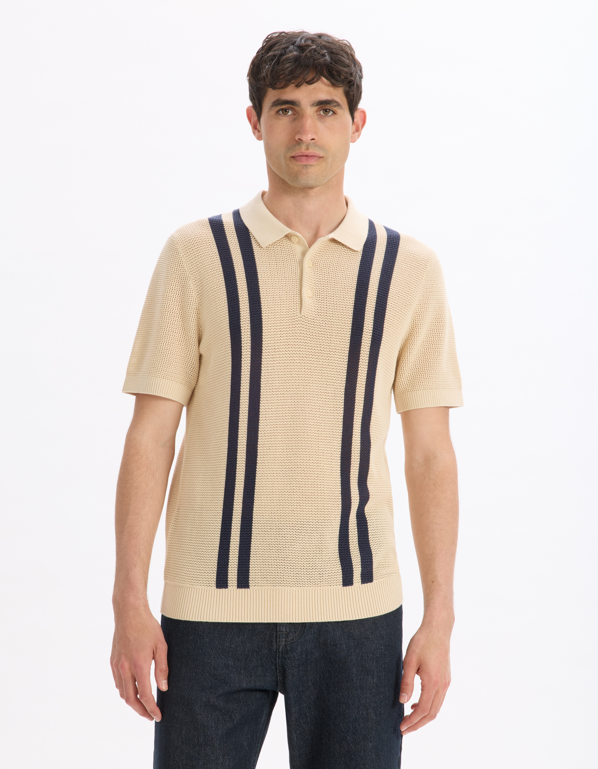 Polo en maille texturée 100% coton - camaieu - Modalova