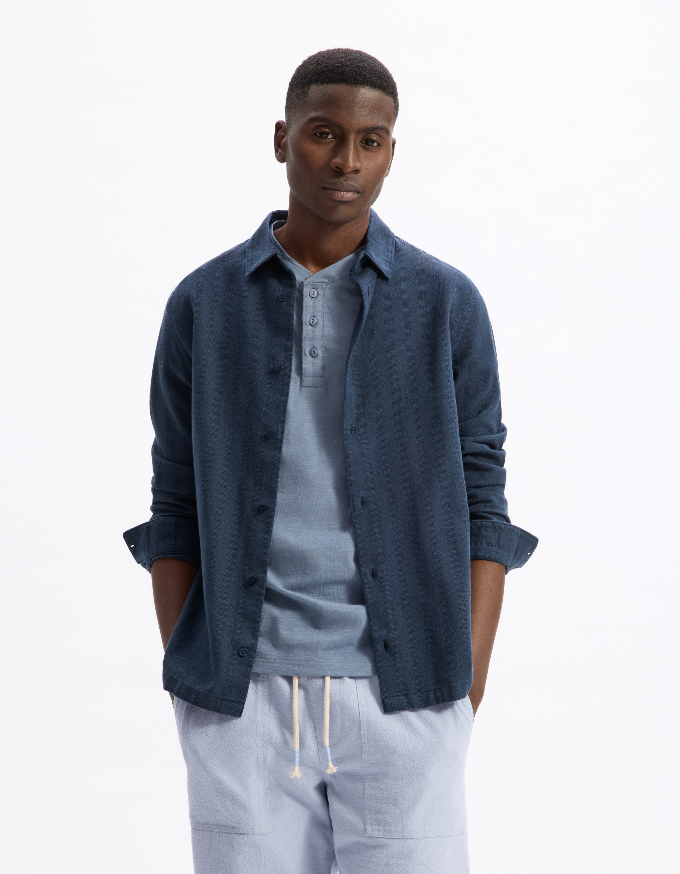 Chemise regular jacquard 100% coton - marine - camaieu - Modalova