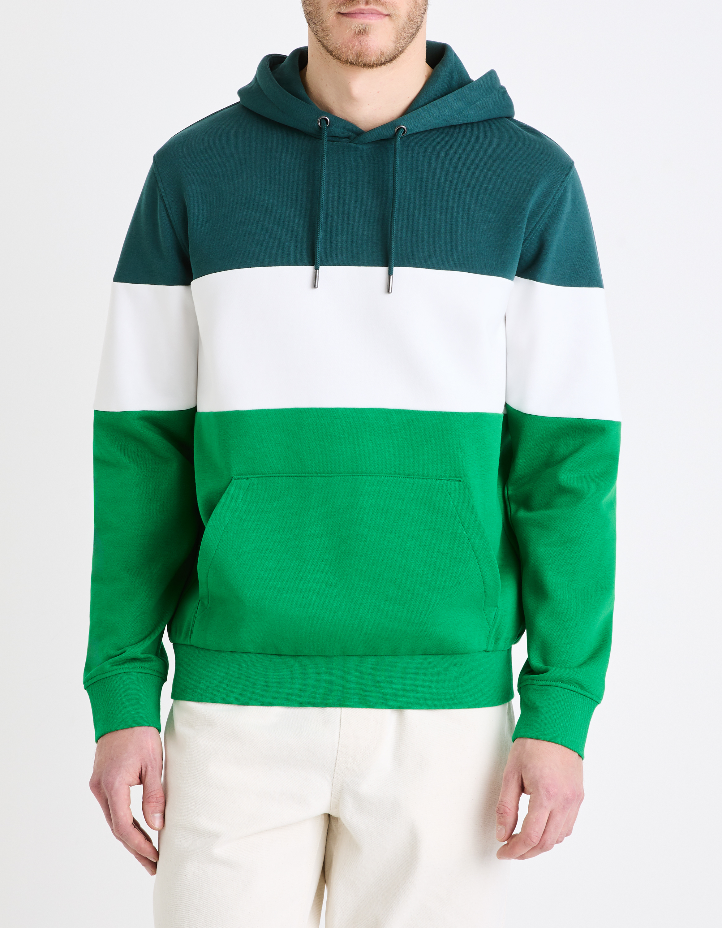 Sweat à capuche color block - vert - camaieu - Modalova