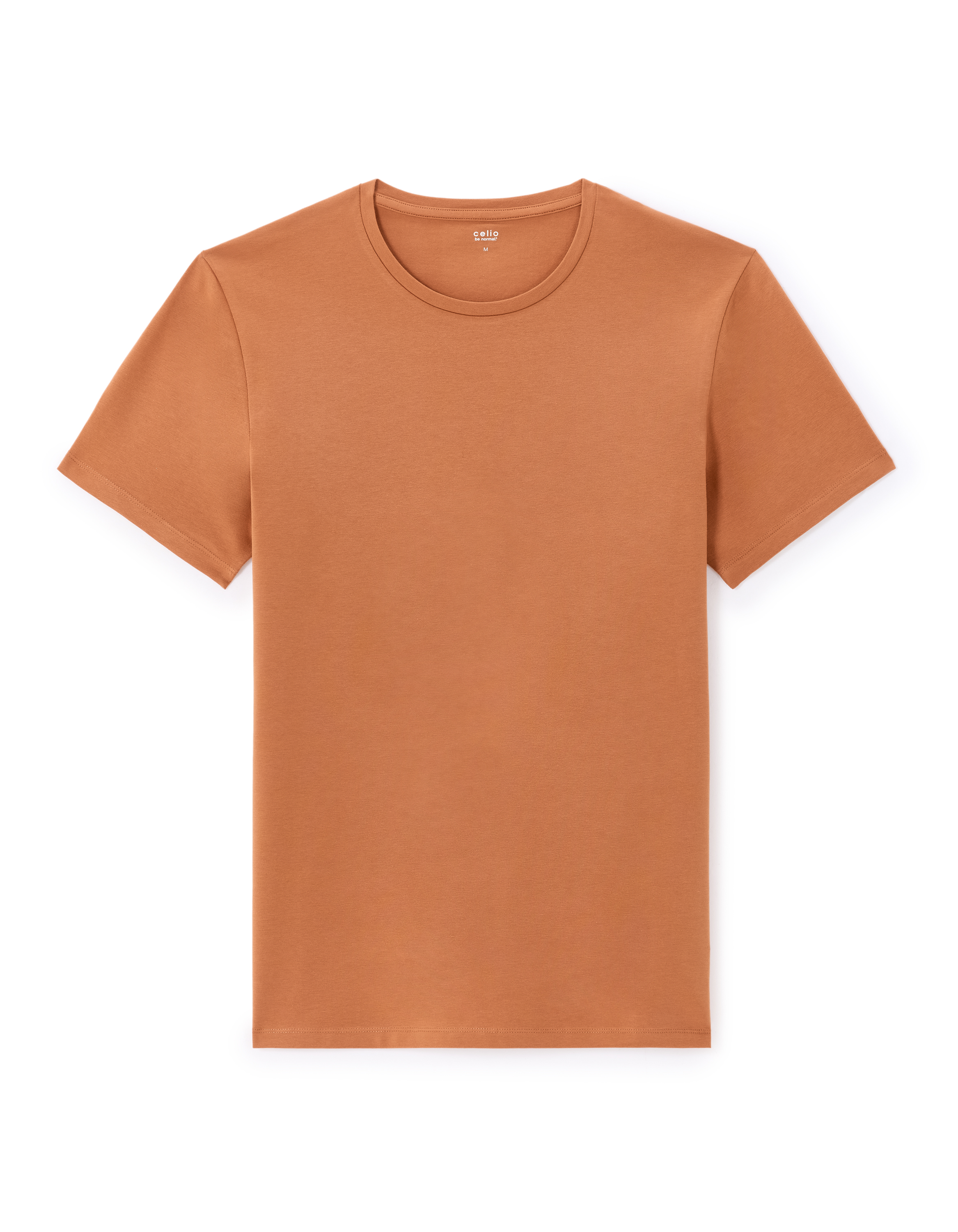 T-shirt slim col rond en coton stretch - noisette