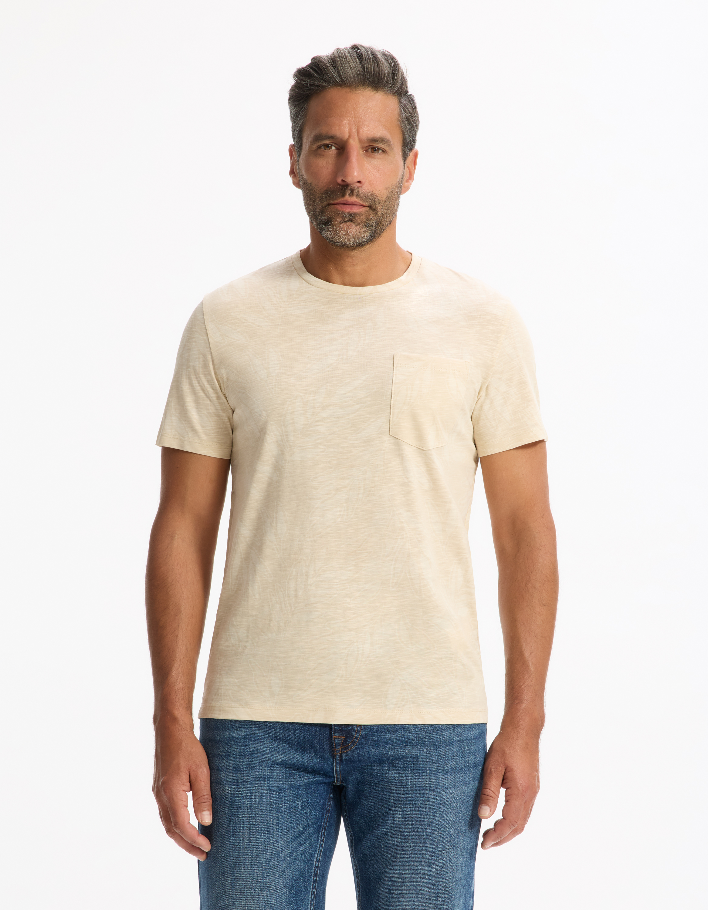 T-shirt straight col rond 100% coton - beige - camaieu - Modalova