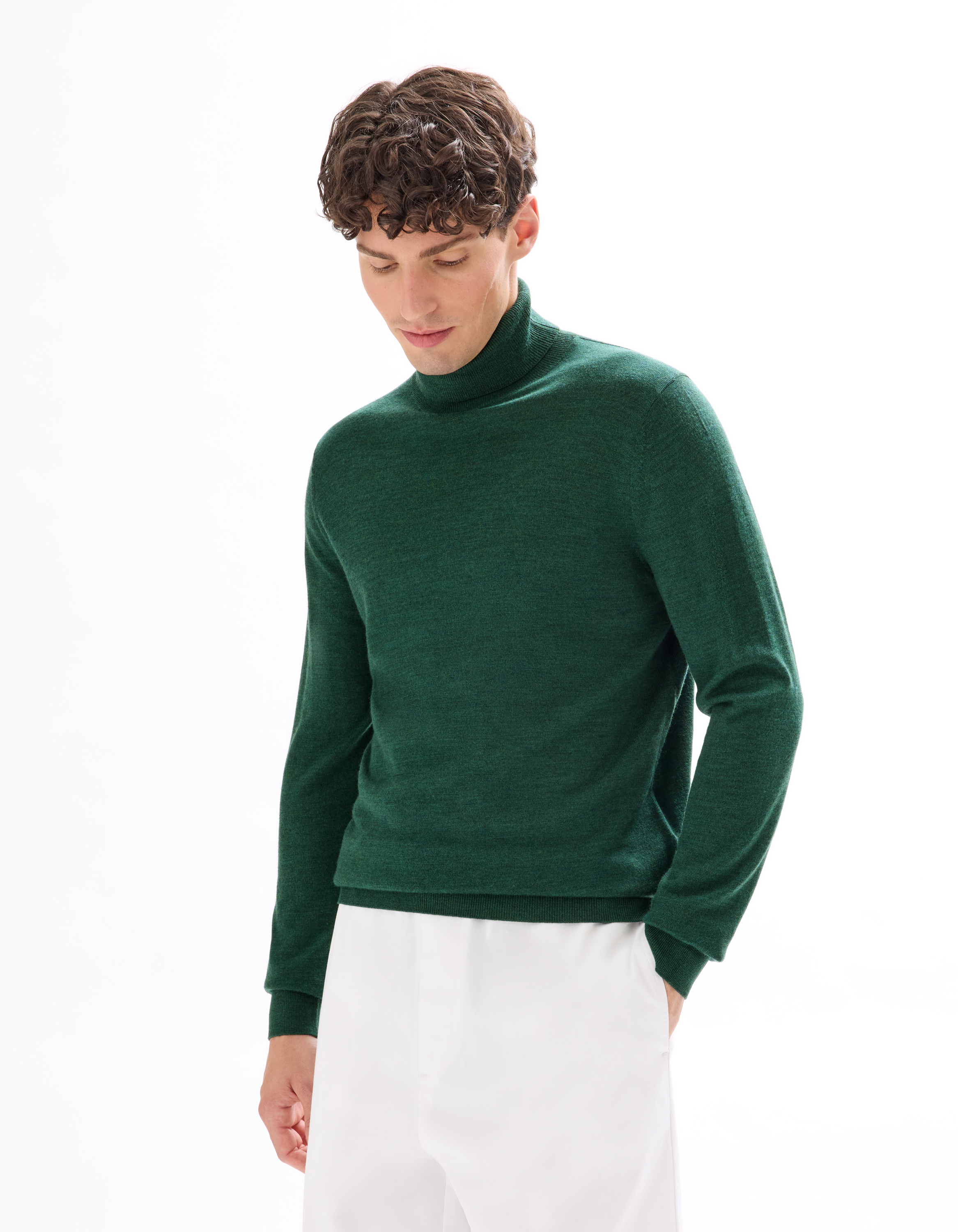 Pull col roulé slim 100% laine mérinos - vert foncé - camaieu - Modalova