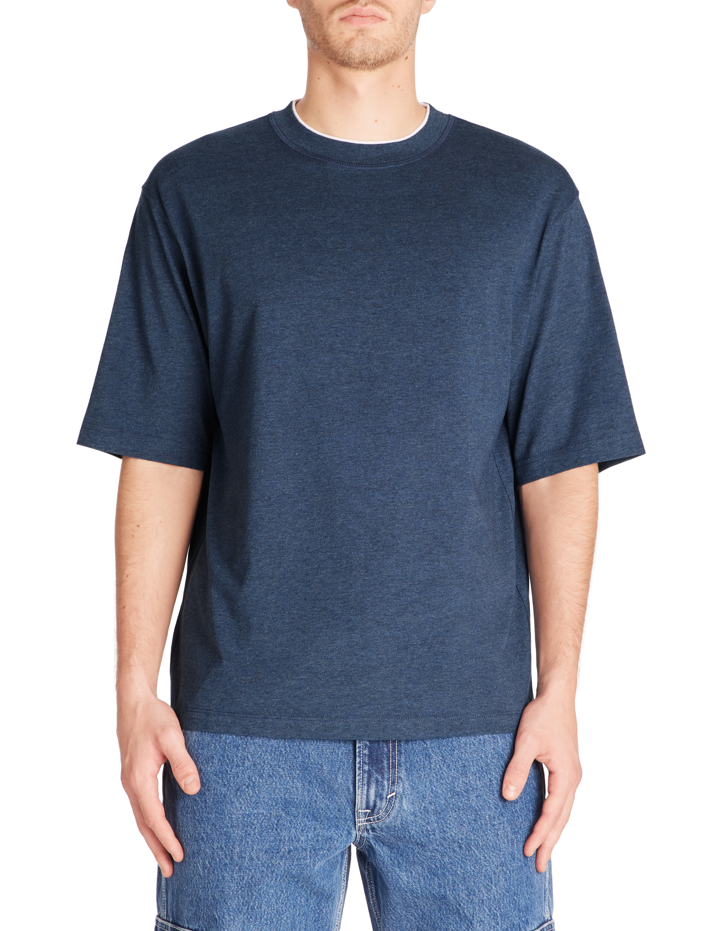 T-shirt oversize col rond coton mélangé - marine - camaieu - Modalova