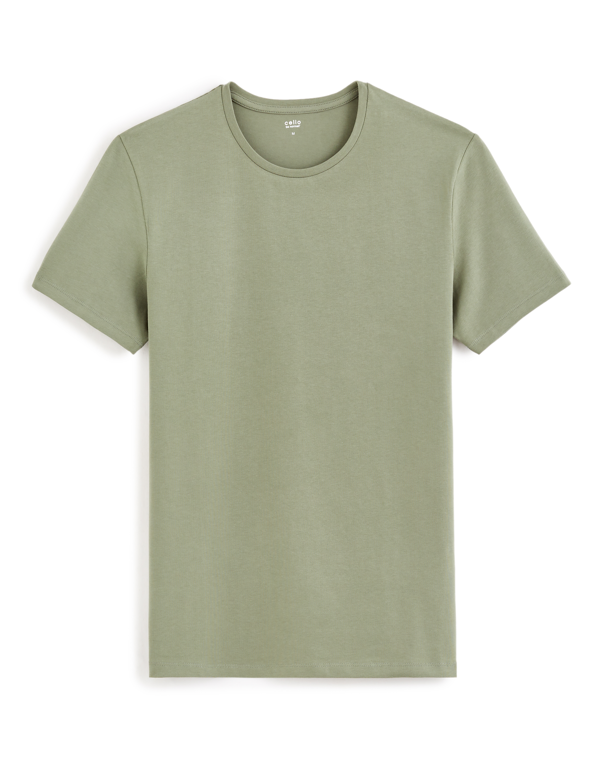 T-shirt slim col rond en coton stretch - kaki