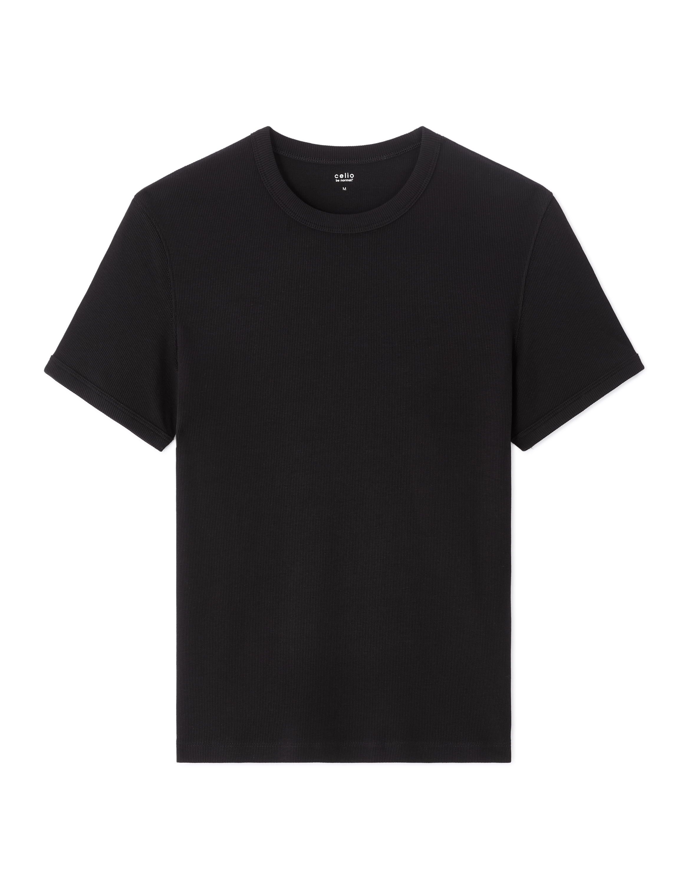 T-shirt slim col rond coton stretch côtelé - noir
