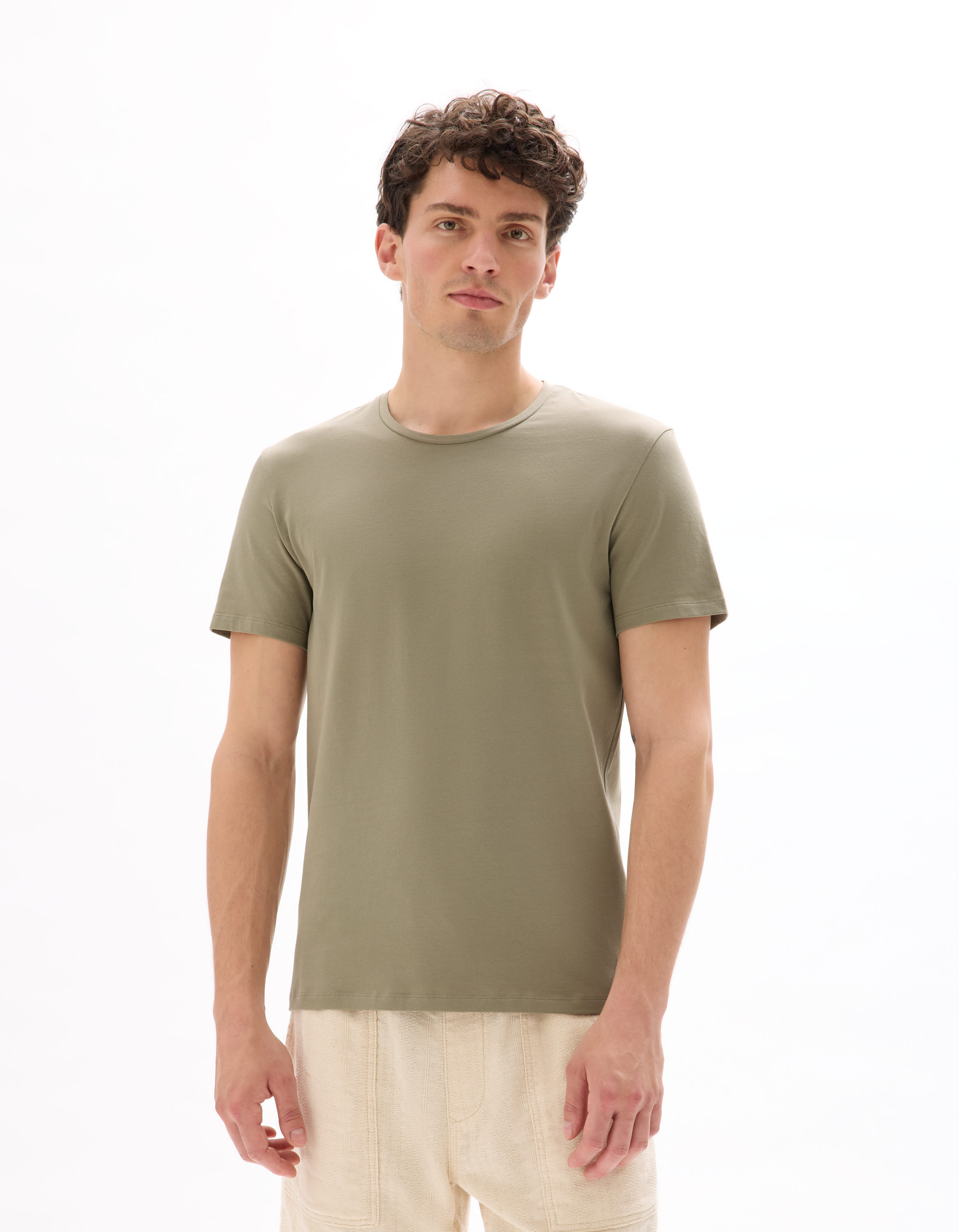 T-shirt slim col rond en coton stretch - camaieu - Modalova
