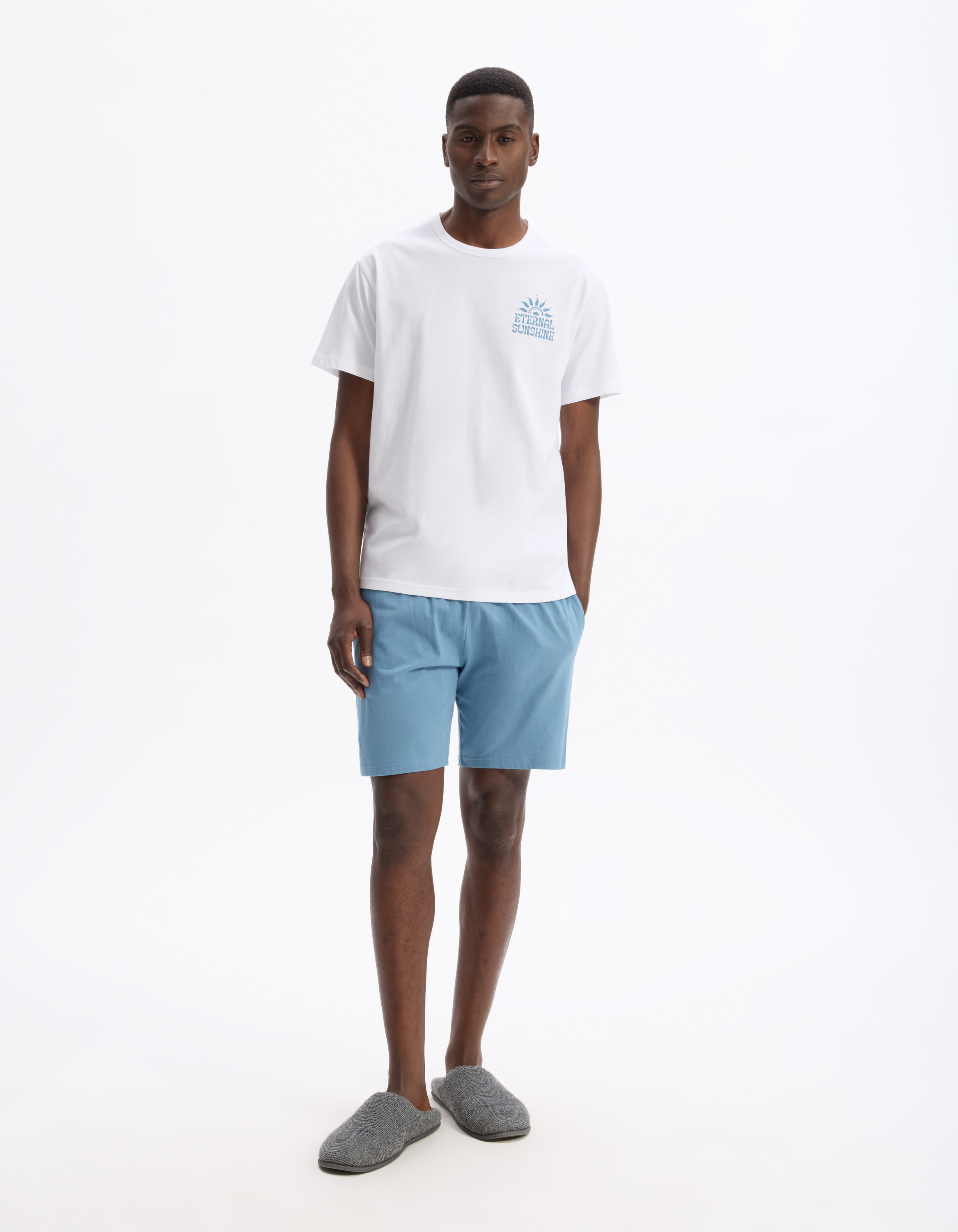Pyjama long 100% coton - bleu - camaieu - Modalova