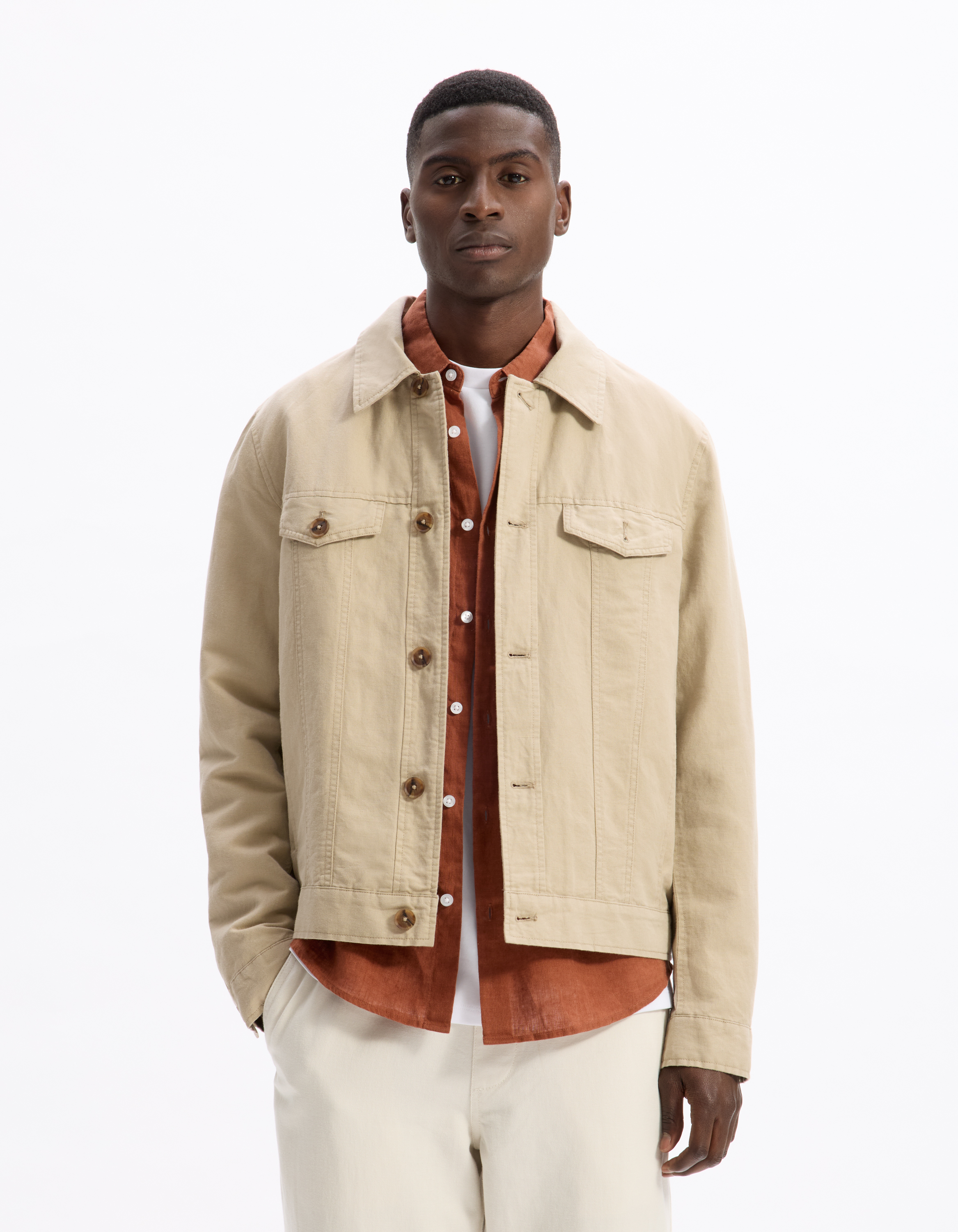 Veste en lin et coton - beige - camaieu - Modalova