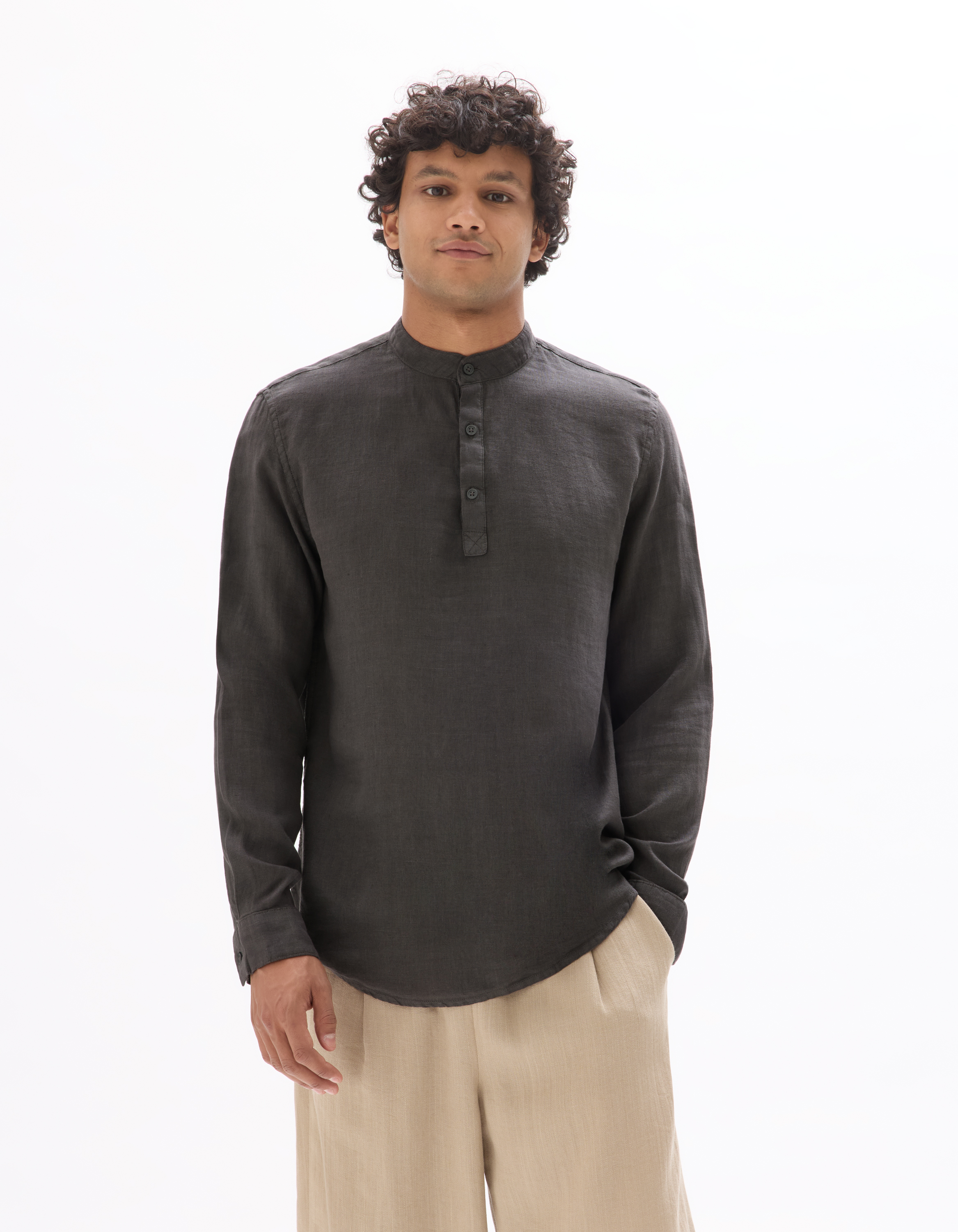 Vareuse col mao 100% lin - gris foncé - camaieu - Modalova