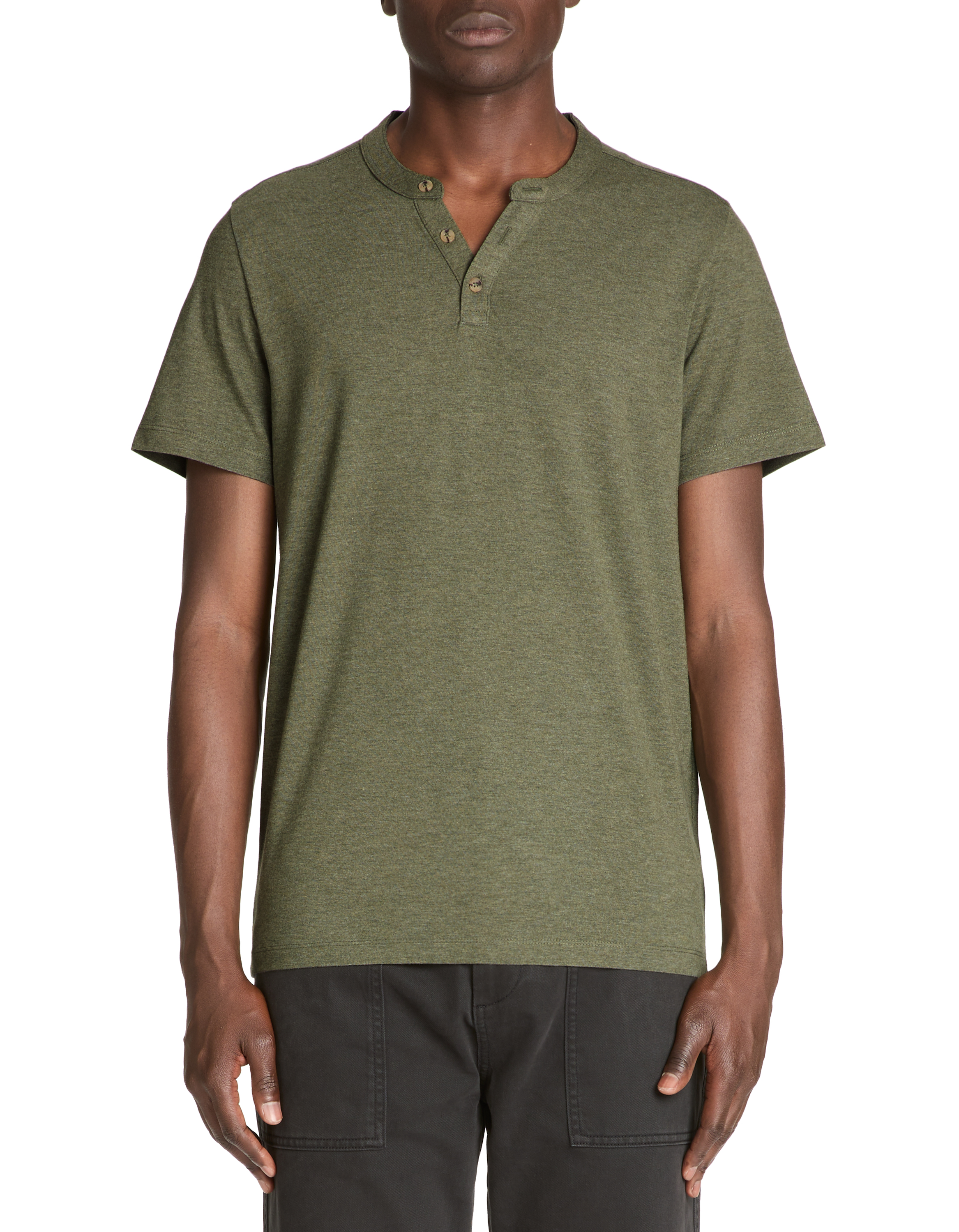 T-shirt straight col tunisien en coton mélangé - olive - camaieu - Modalova